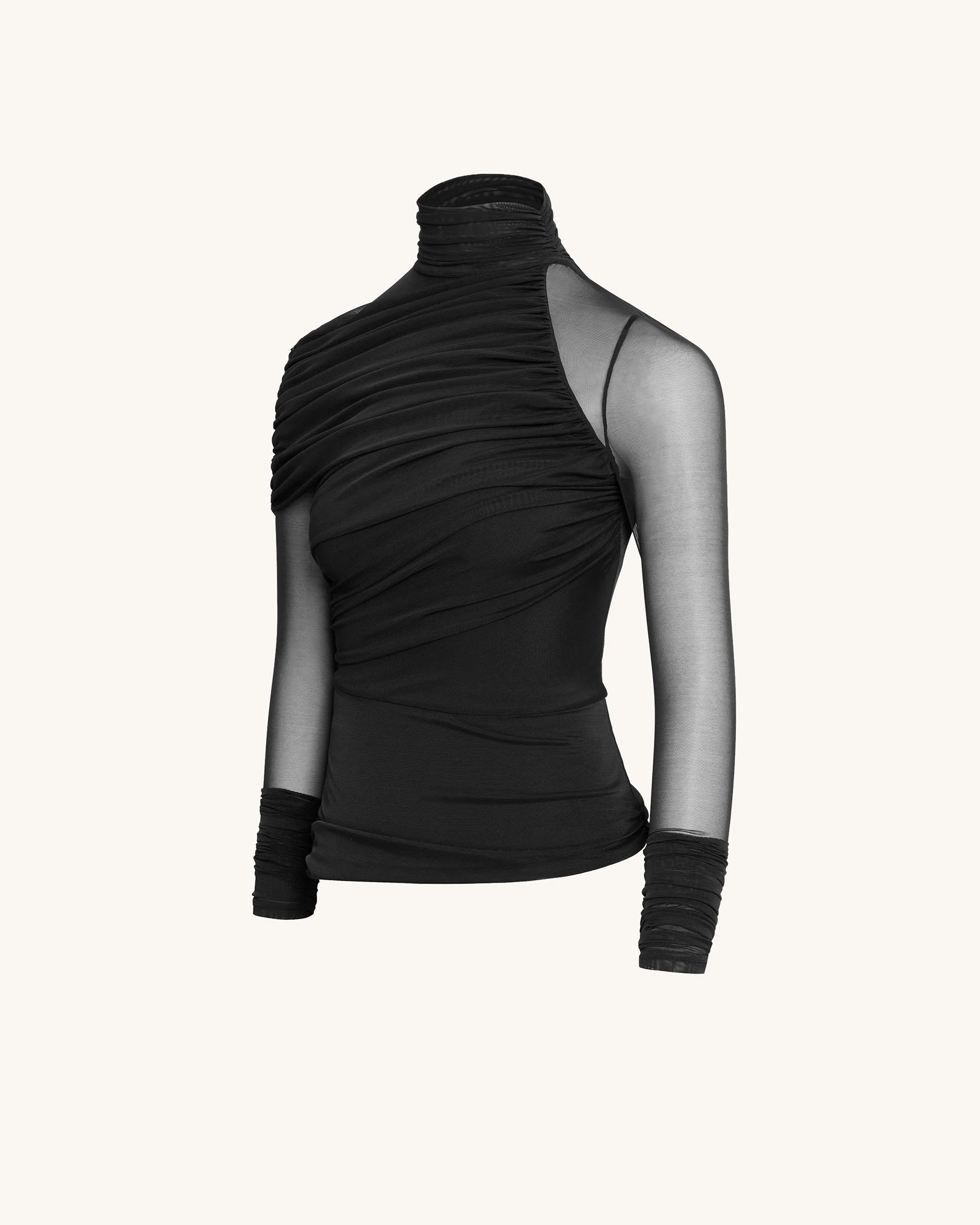 Ella Transparente Rüschen-Rollkragenbluse - Schwarz - Image 4