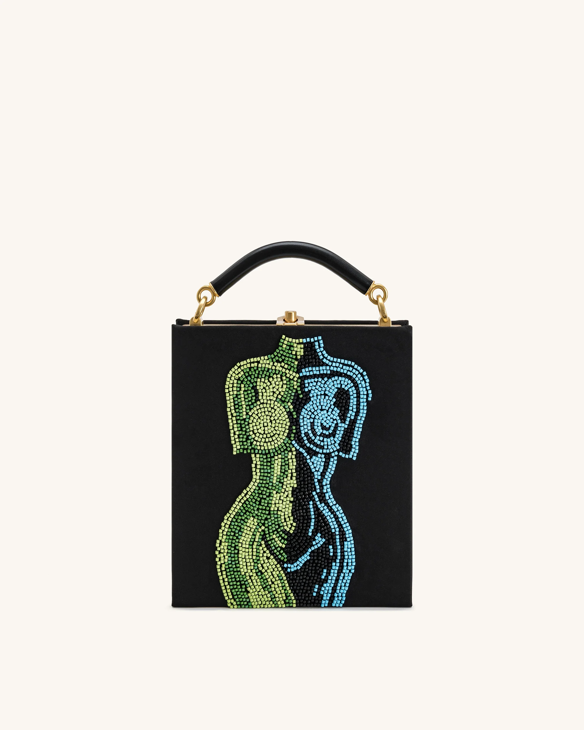 Elle Bunte, perlenbesetzte Buch-Henkeltasche - Schwarz