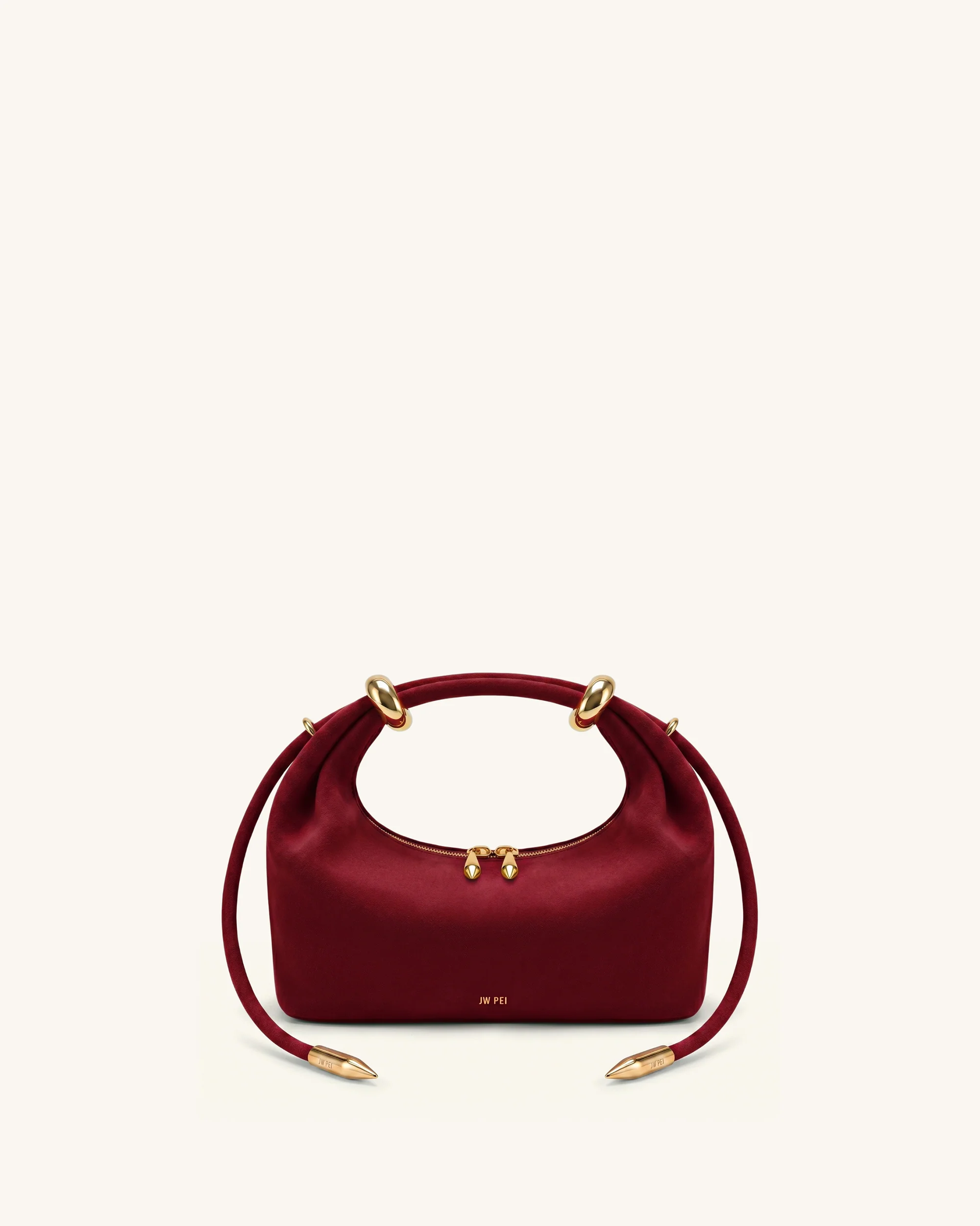 Ellie Henkeltasche aus Wildlederimitat mit Metallring-Verzierung - Burgund
