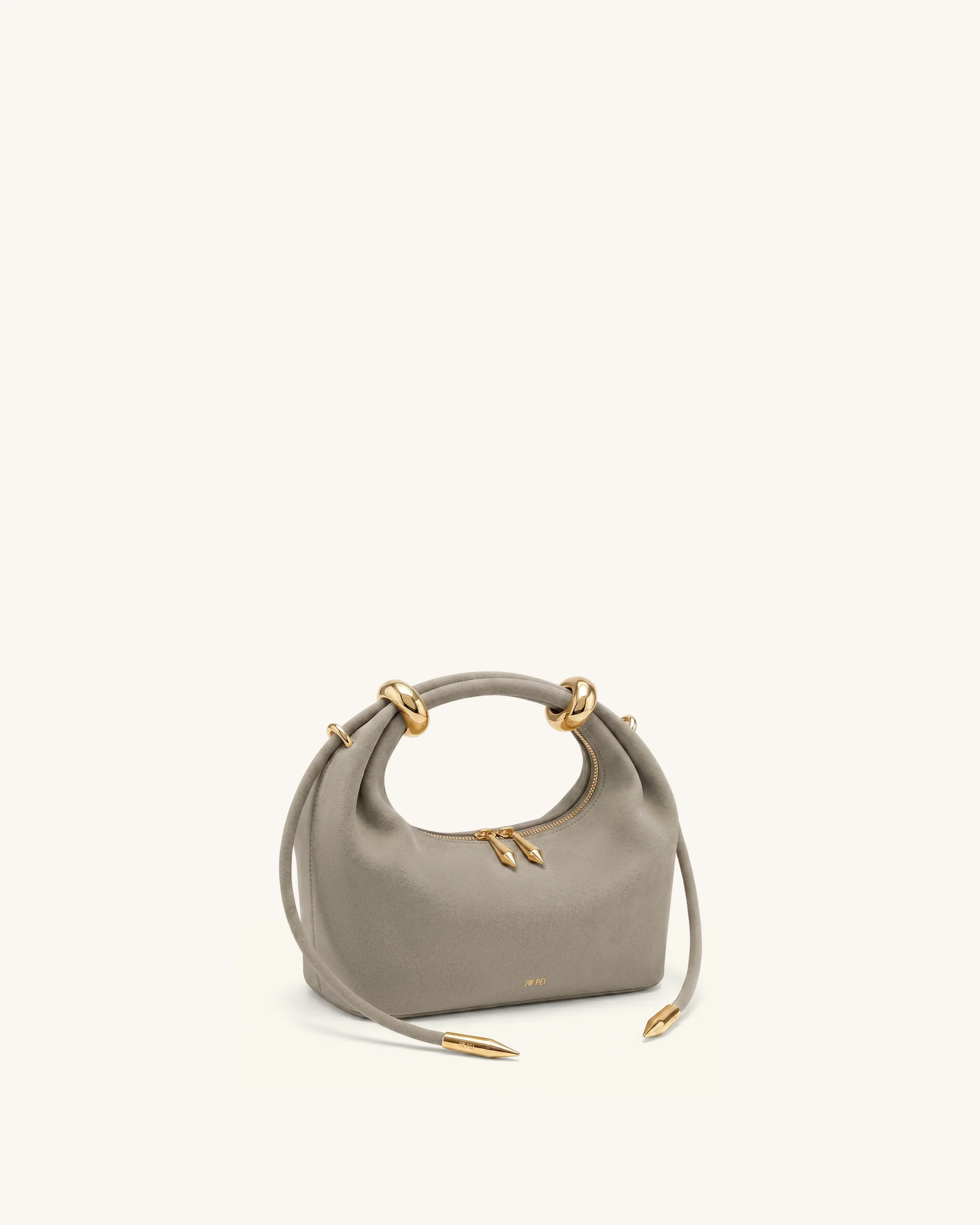 Ellie Henkeltasche aus Wildlederimitat mit Metallring-Verzierung - Grau - Image 2