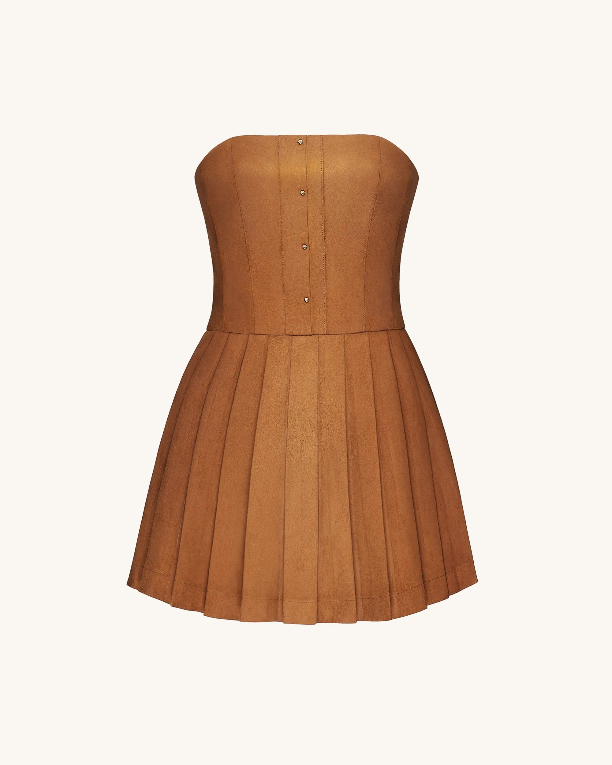Ellie Plissiertes Samtkleid - Karamell - Image 3