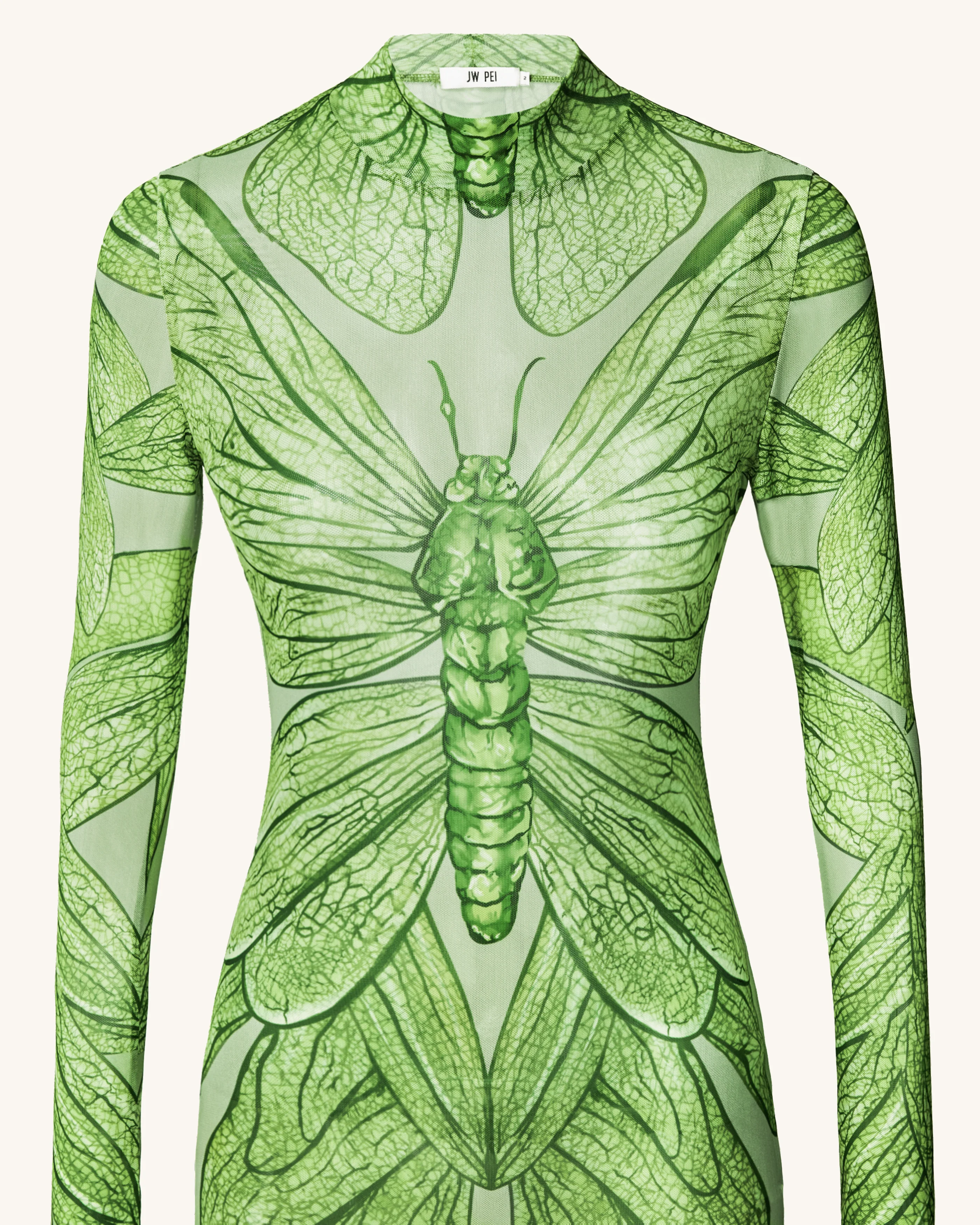 Smaragdgrünes Libellenkleid aus Mesh – Grün - Image 5