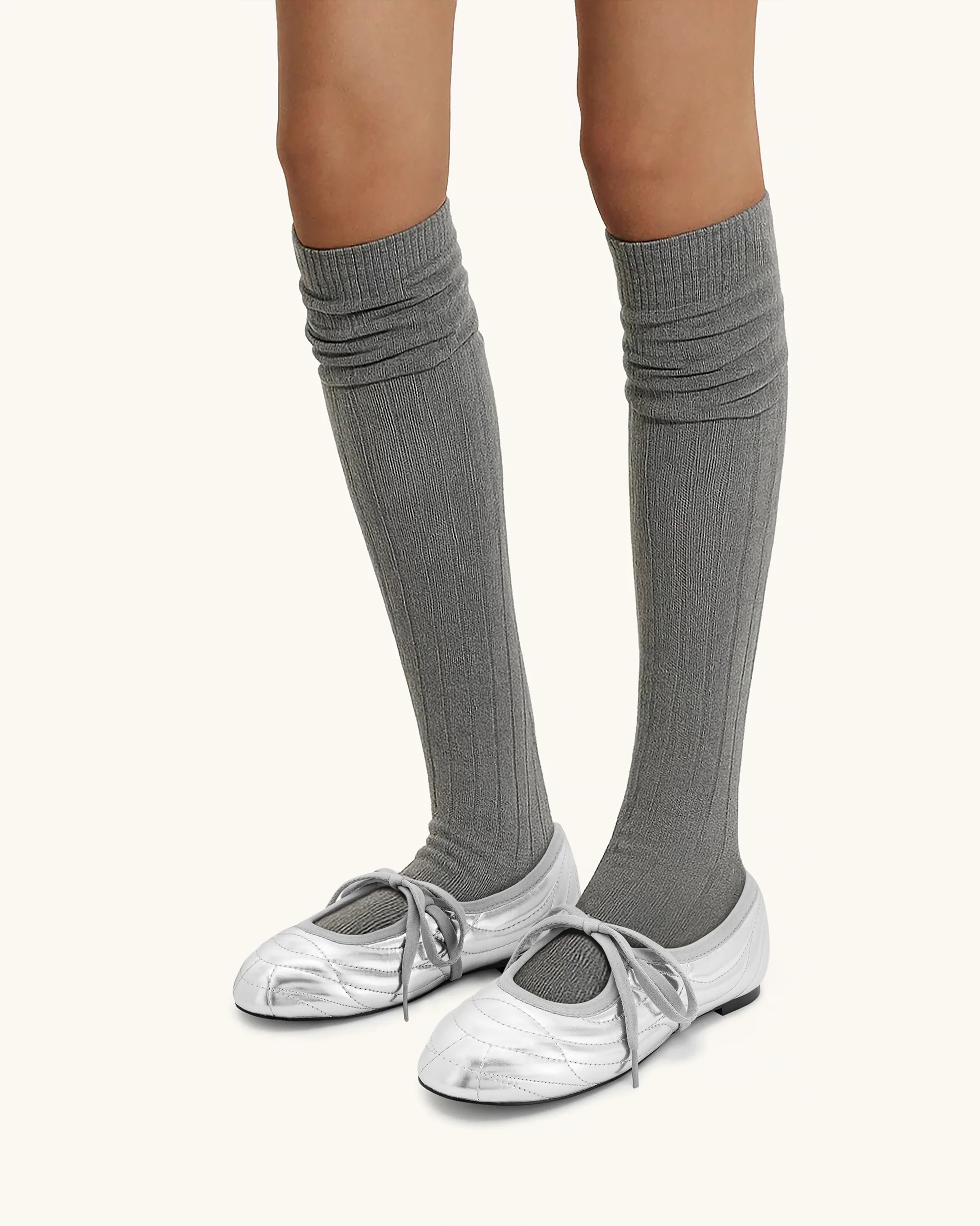 Erika Ballettflats mit Ziernähten und Schnürung - Silber - Image 2