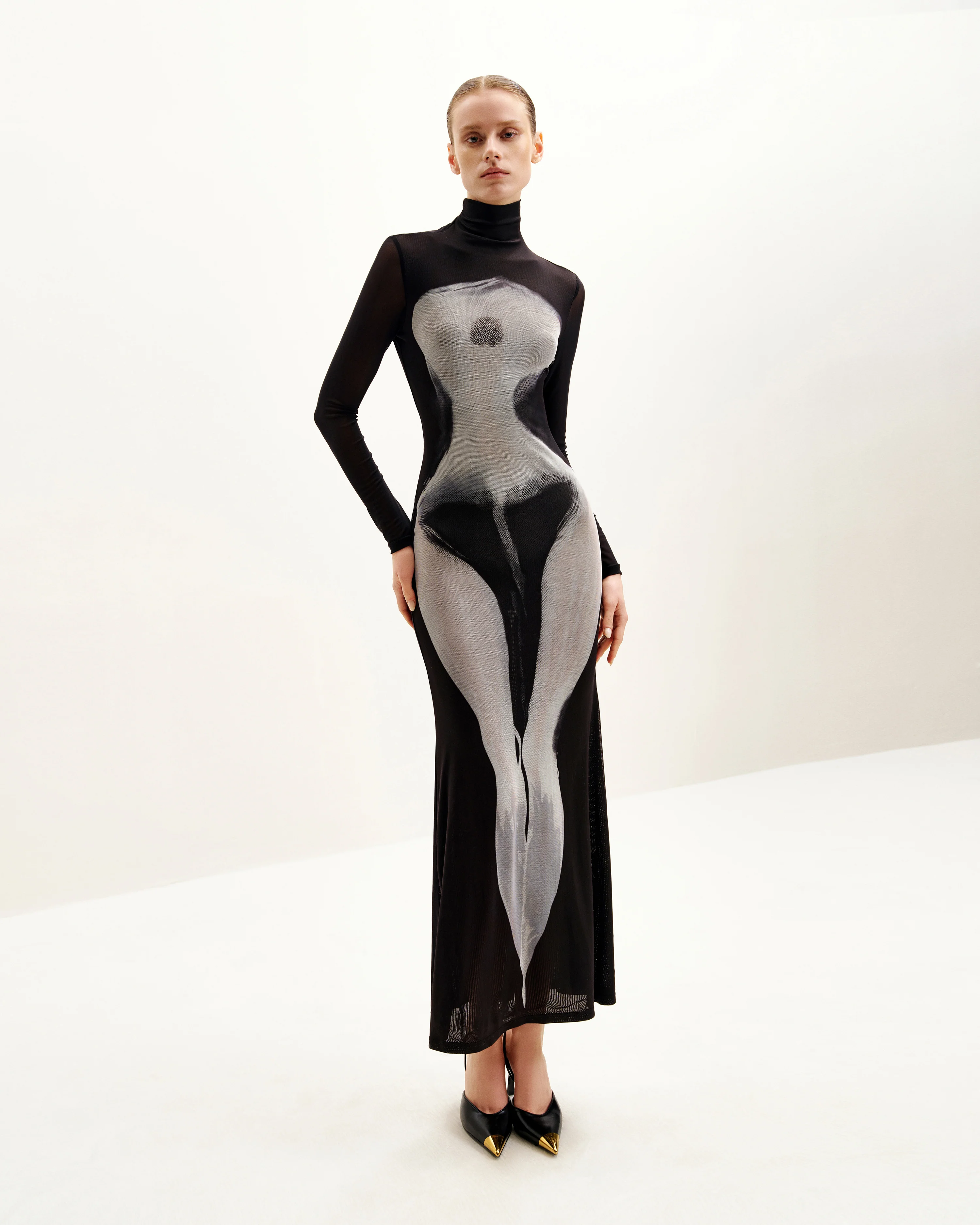 Eva Body-Print-Meshkleid - Schwarz und Weiß - Image 2