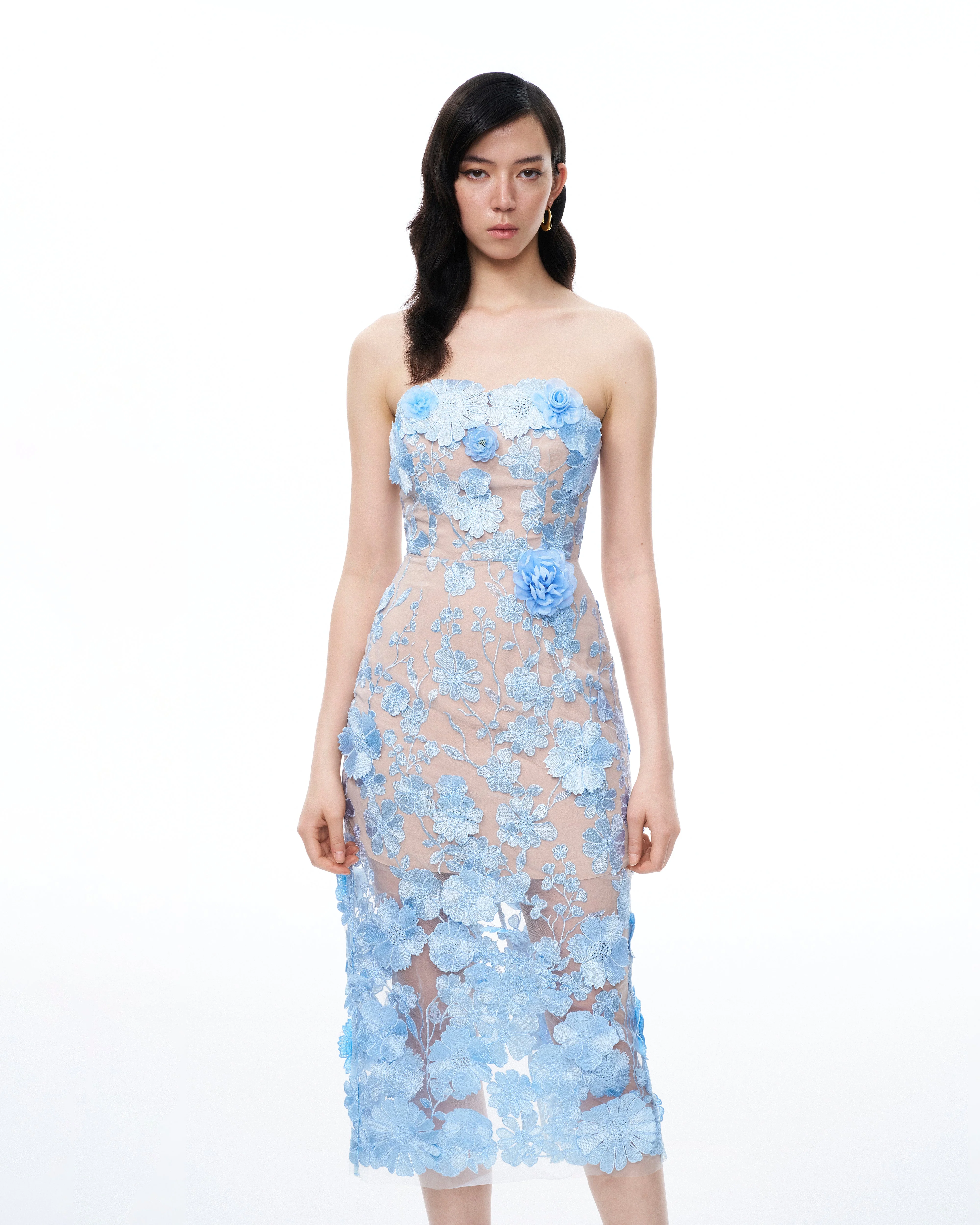 Evander 3D-Blumenstickerei-Maxikleid – Blau - Image 4
