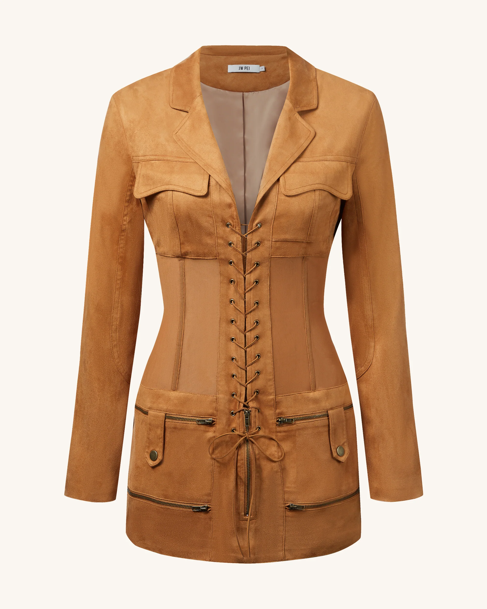 Mini-Kleid mit Korsett-Jacke aus Kunstwildleder - Kamel - Image 3