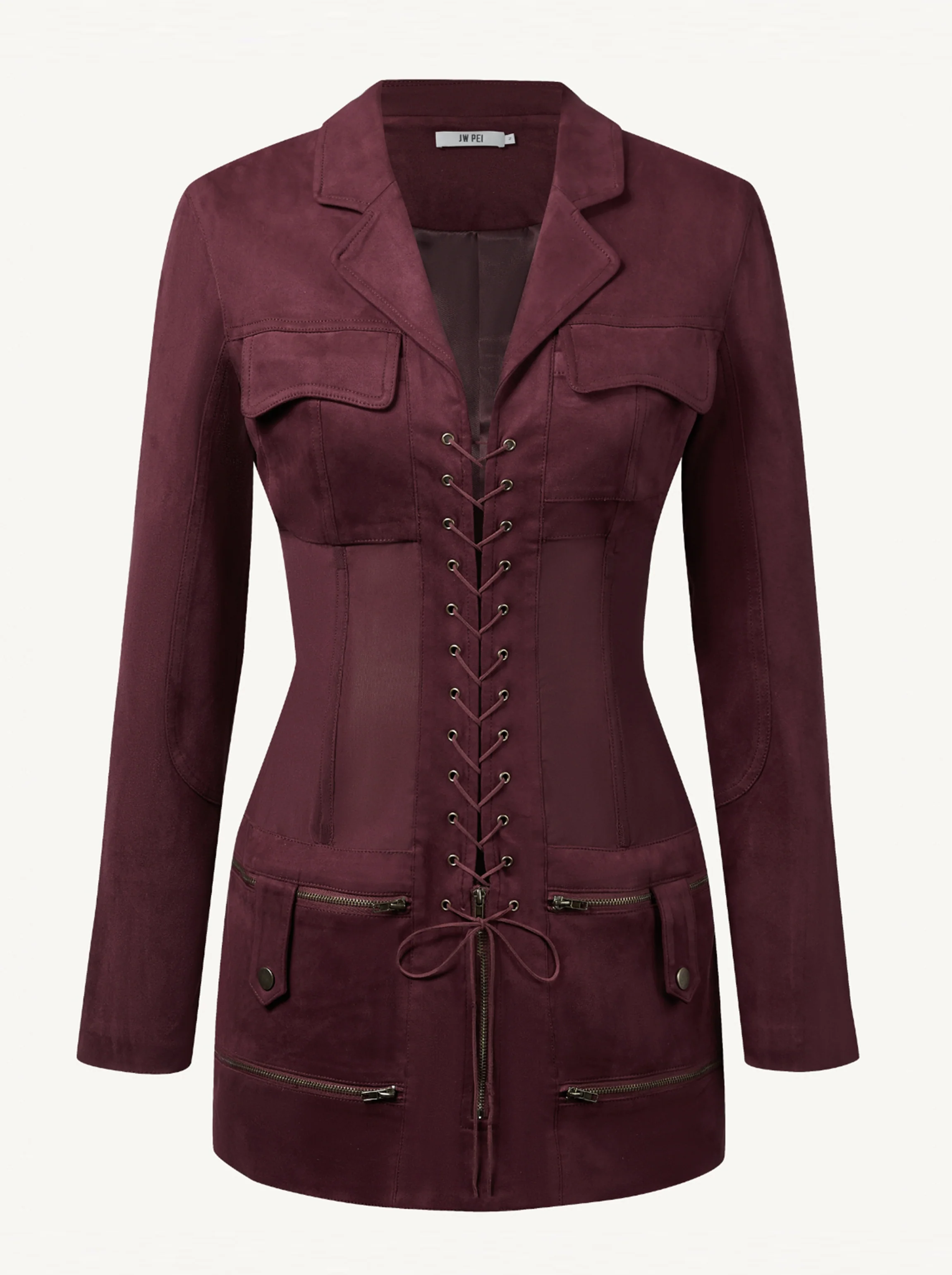 Mini-Kleid mit Korsett-Jacke aus Kunstwildleder - Dunkelrot - Image 5
