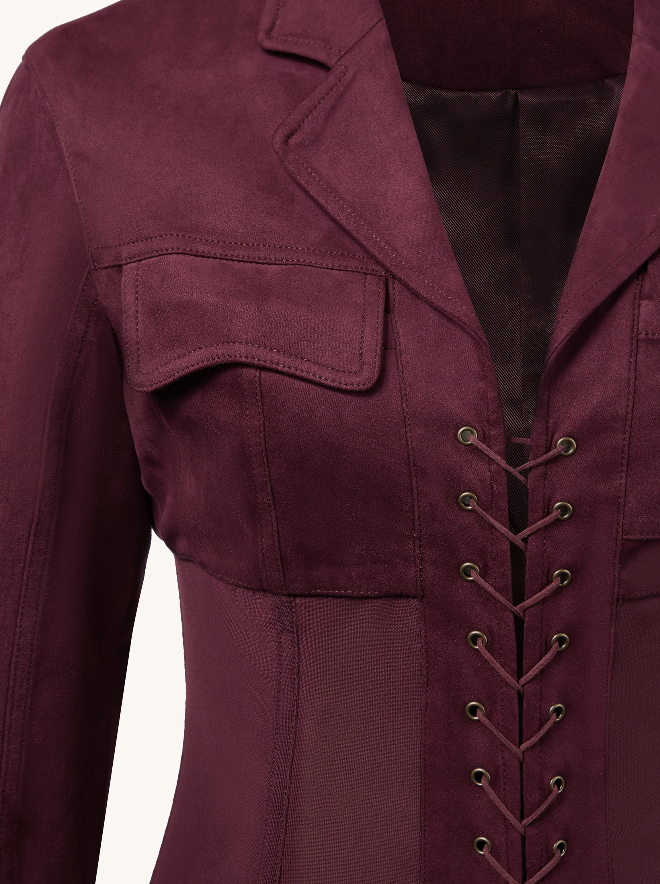 Mini-Kleid mit Korsett-Jacke aus Kunstwildleder - Dunkelrot - Image 7