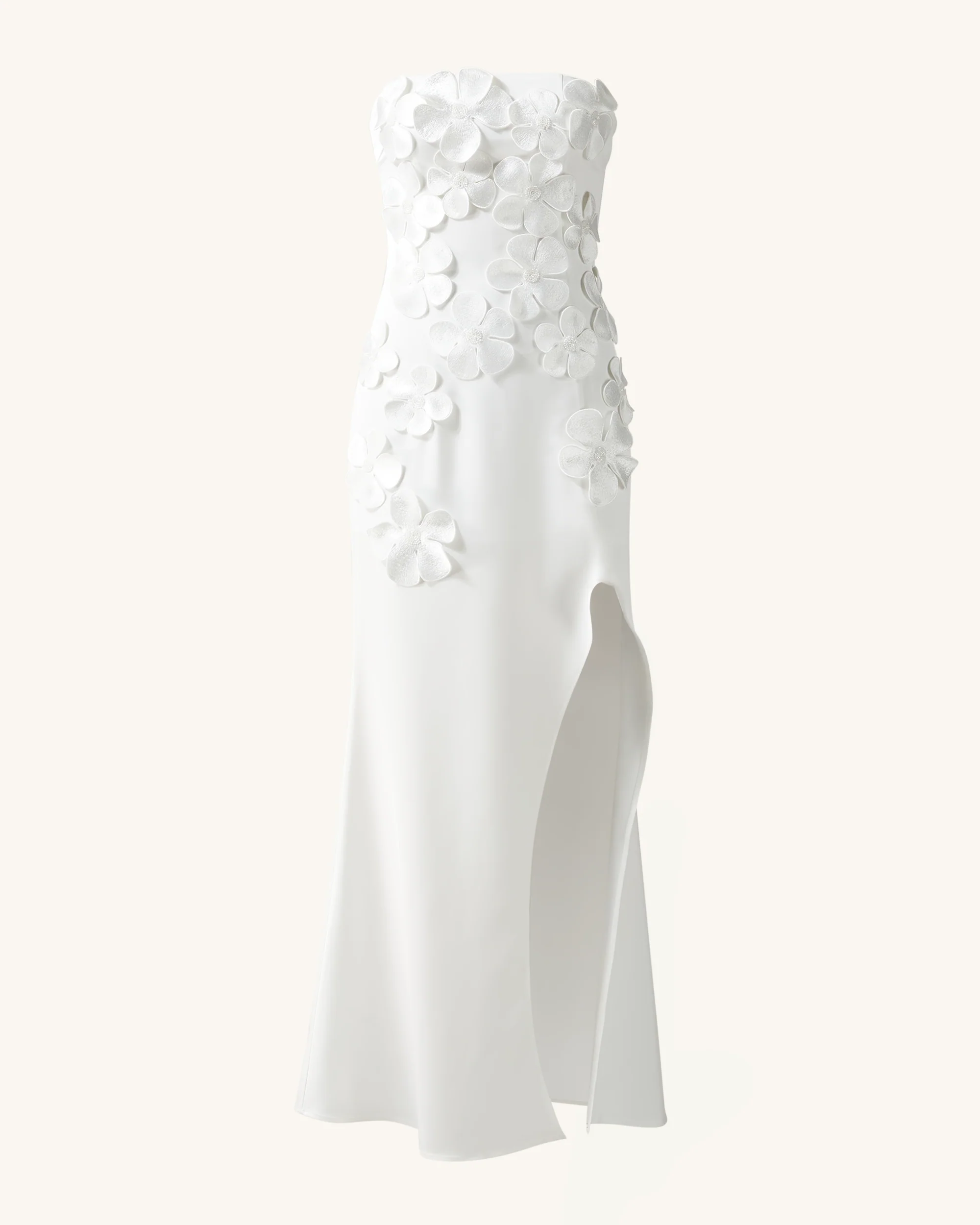Langes Kleid mit floralem Stickerei - Weiß - Image 4