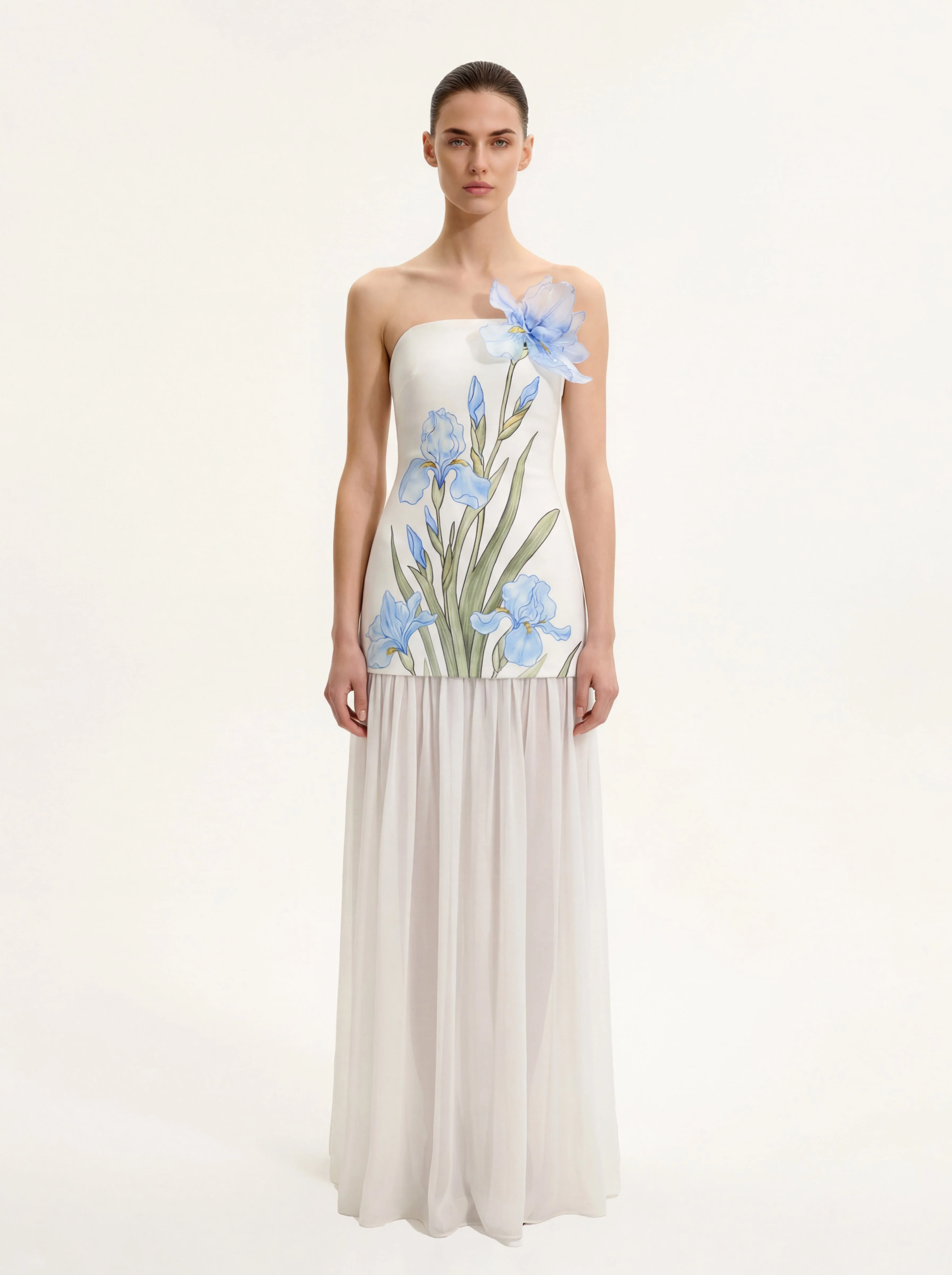Trägerloses Maxikleid mit Blumenmuster-Mix - Elfenbein
