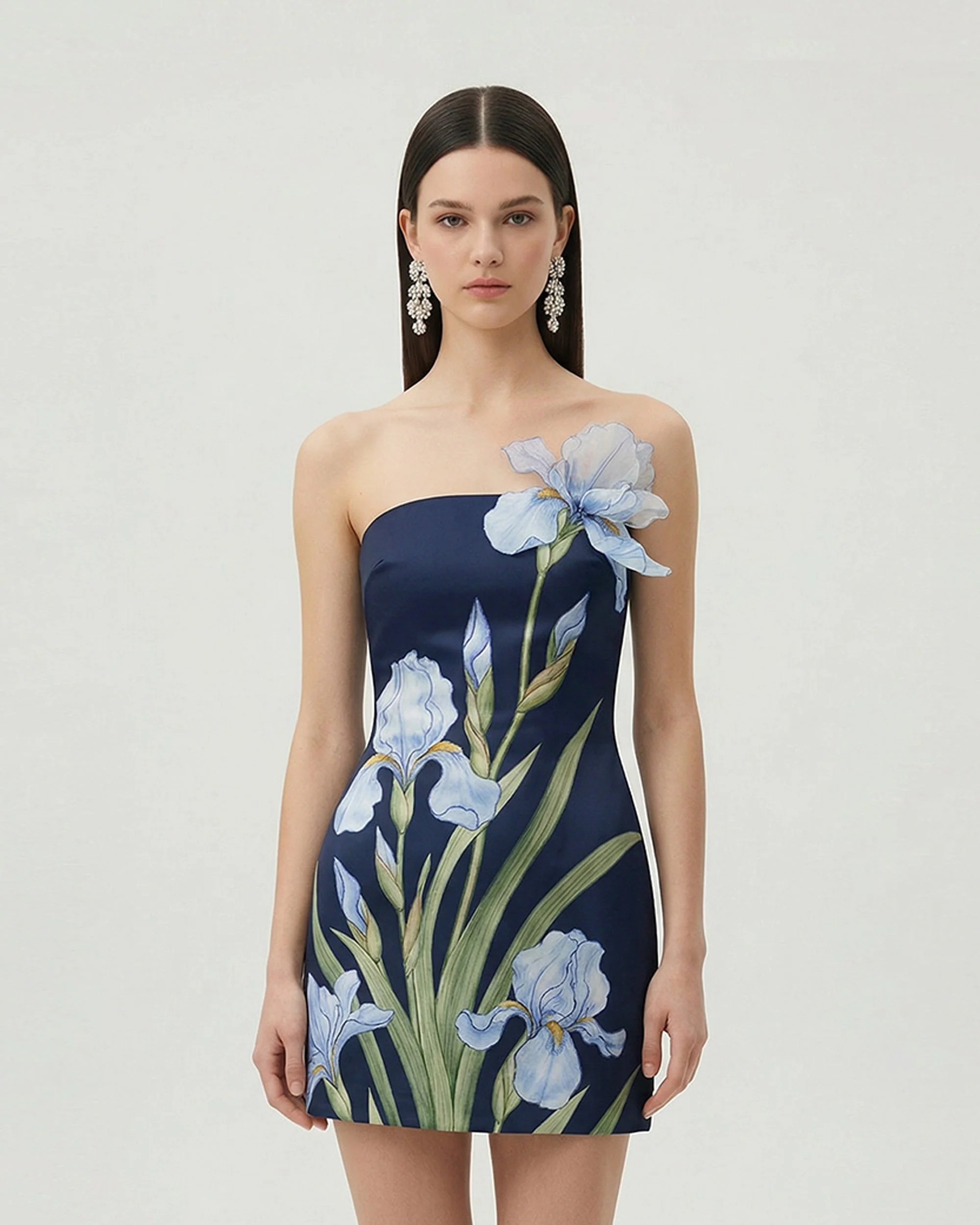Geblümtes Minikleid - Marineblau