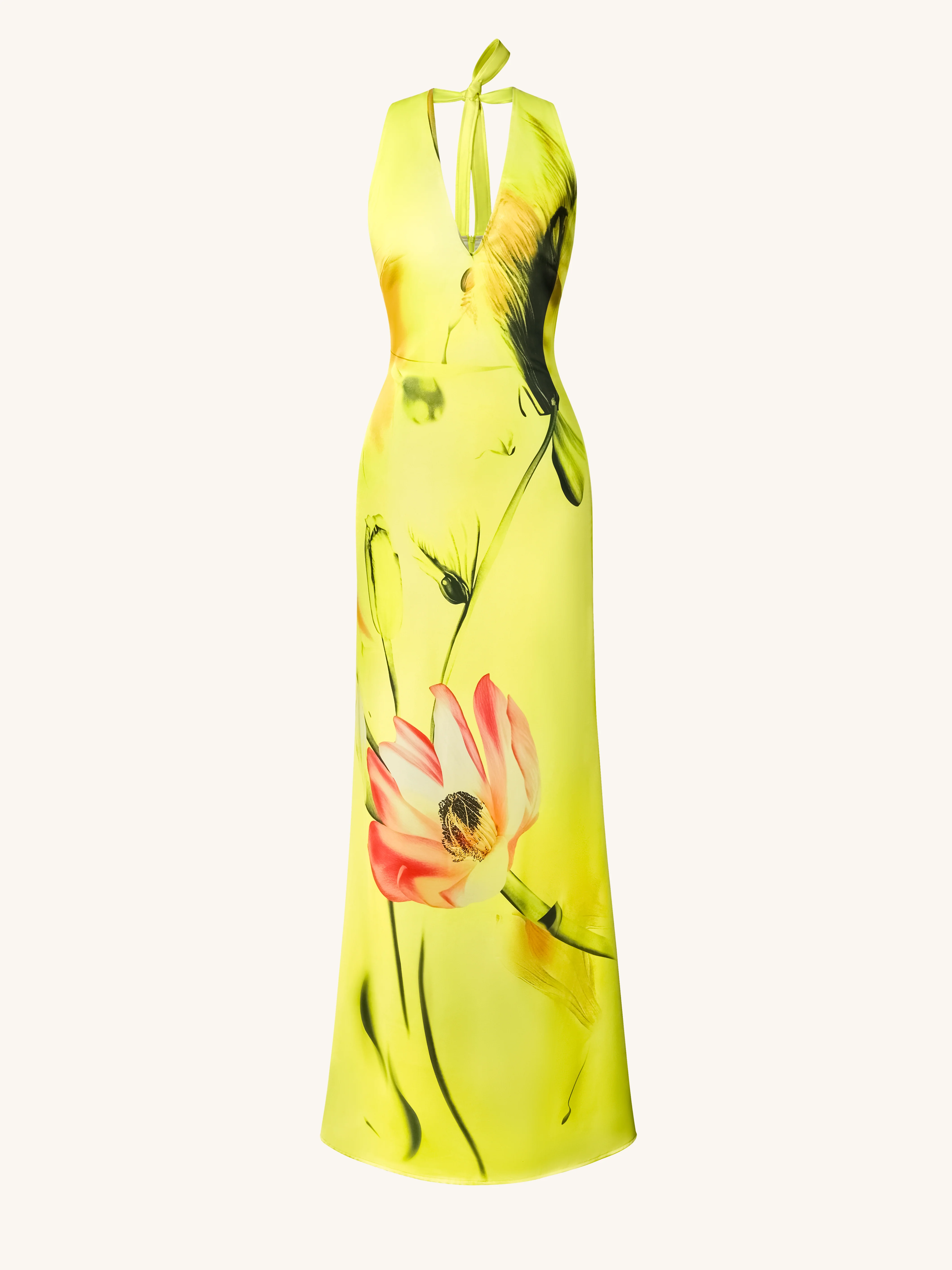 Satinkleid mit Blumenmuster und Neckholder – Gelb/Pink - Image 2