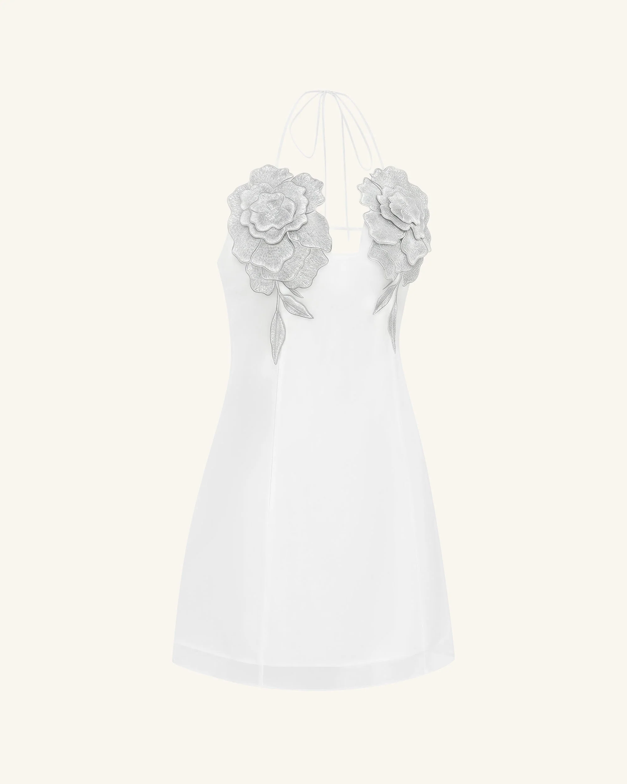 Blumenbesticktes Minikleid - Weiß - Image 3