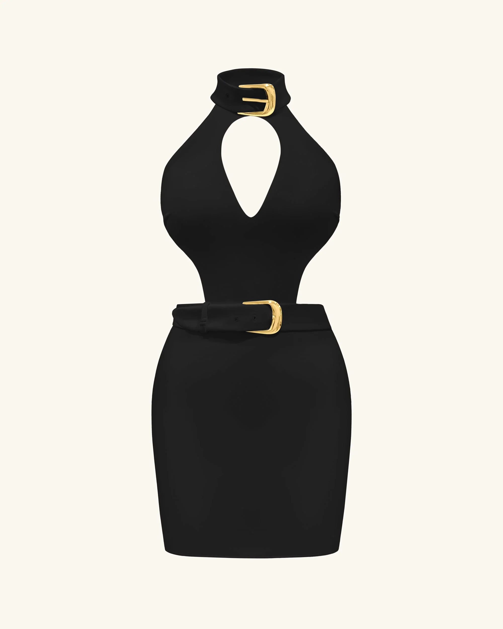 Gabriella Mini-Kleid mit Gürtel, Cut-out und Neckholder – Schwarz - Image 2