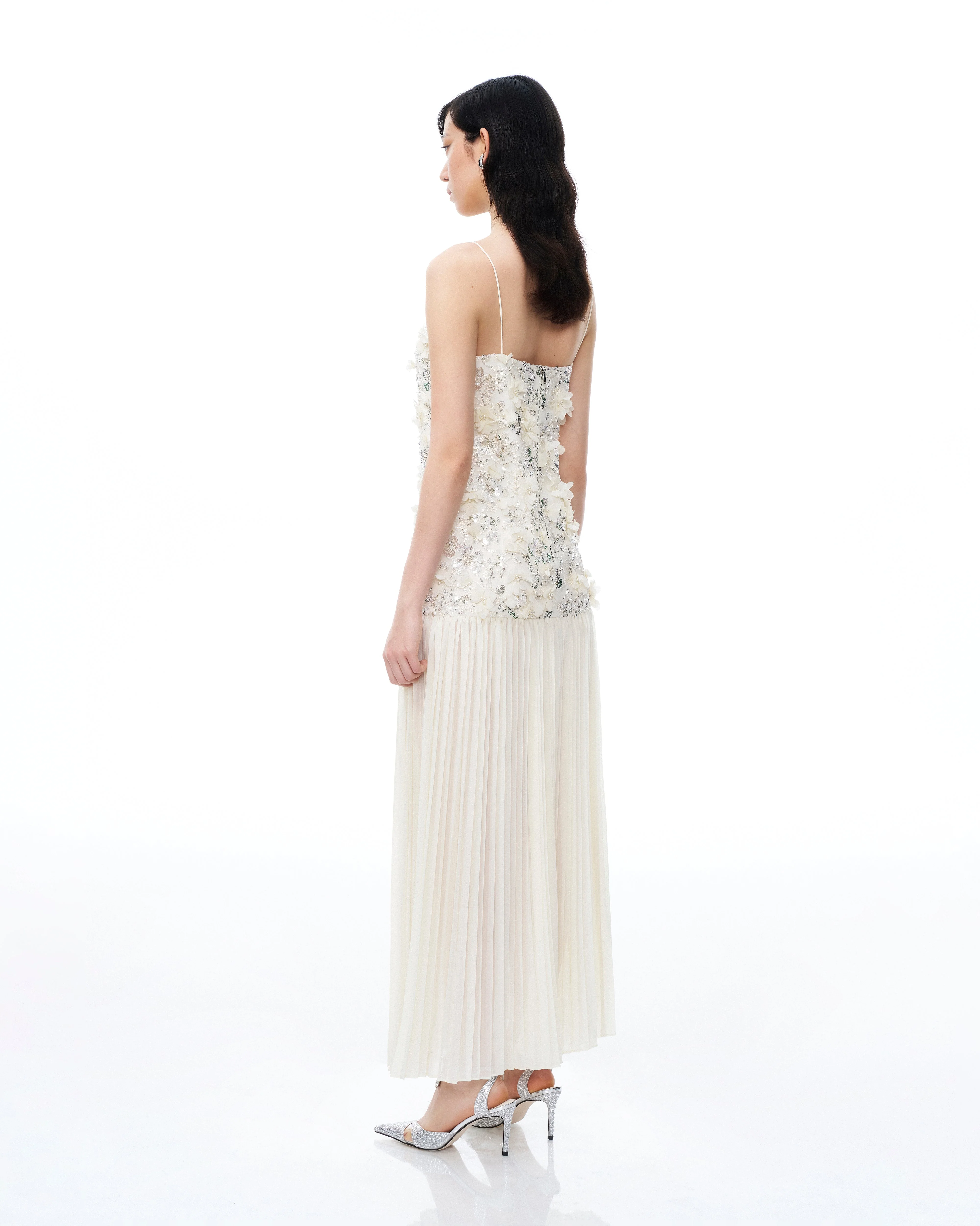 Galadriel 3D-Blumen-Pailletten-Maxikleid – Weiß - Image 3