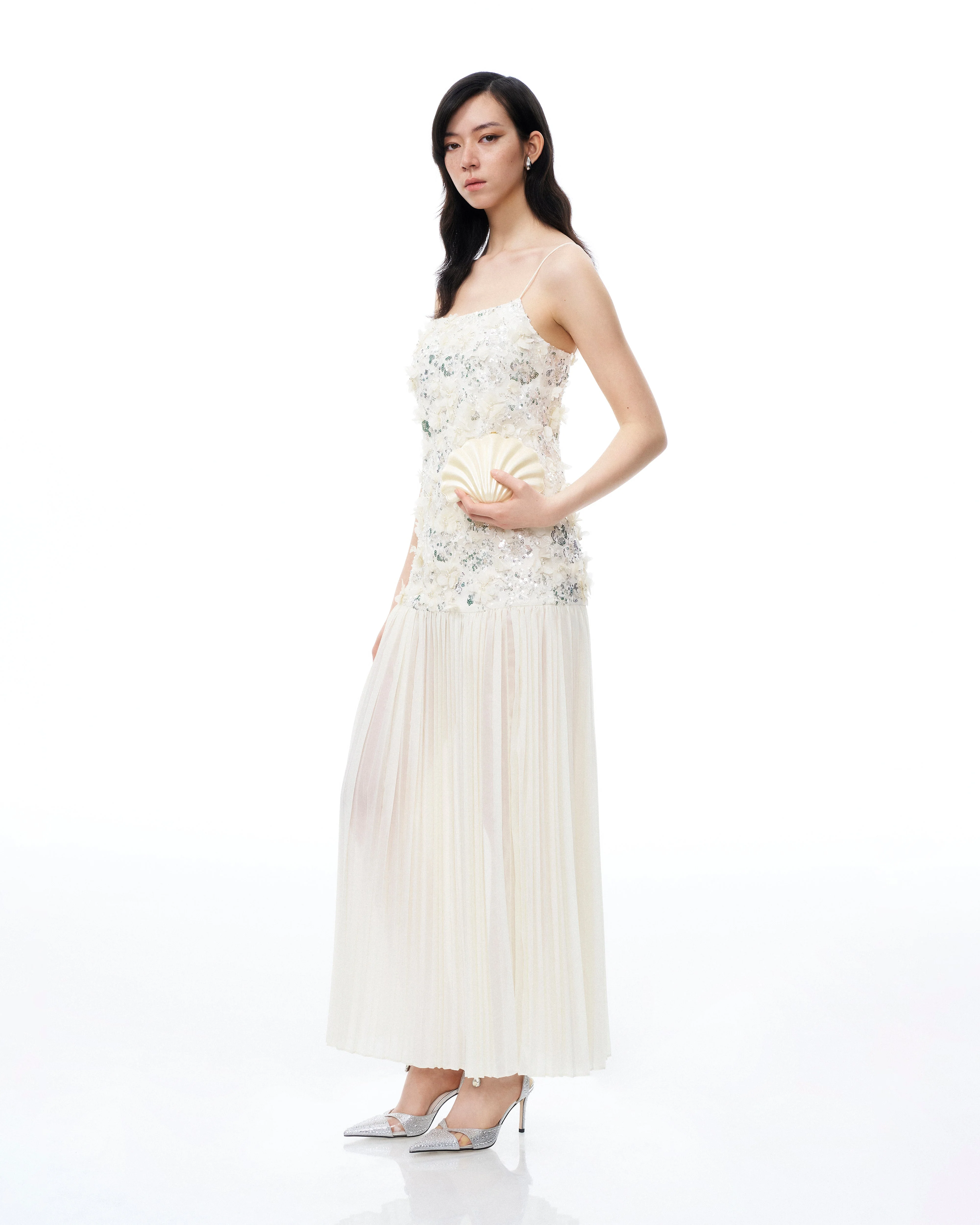 Galadriel 3D-Blumen-Pailletten-Maxikleid – Weiß - Image 5