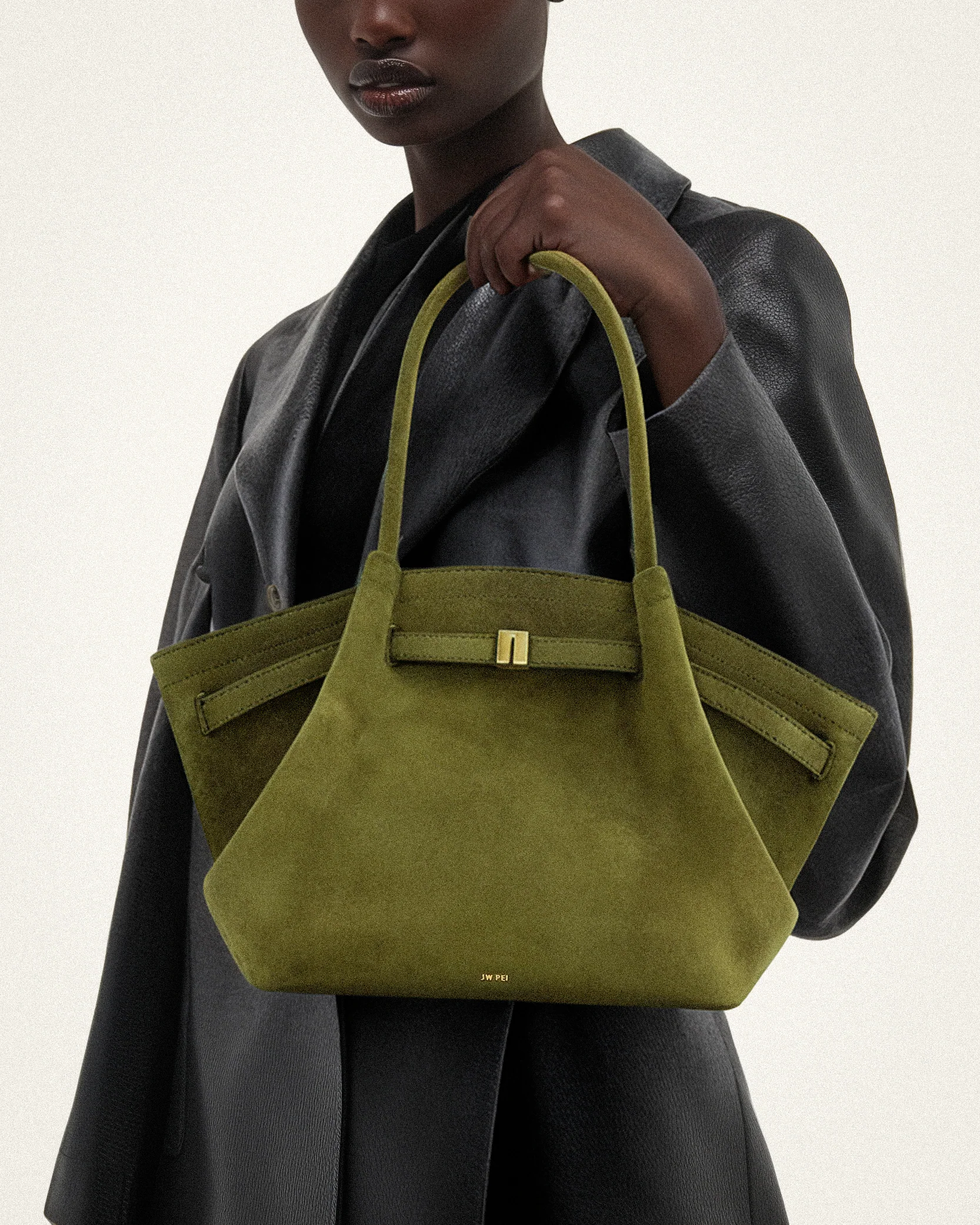 Hana mittelgroße Tote-Bag aus Kunstwildleder - Dunkeloliv - Image 2