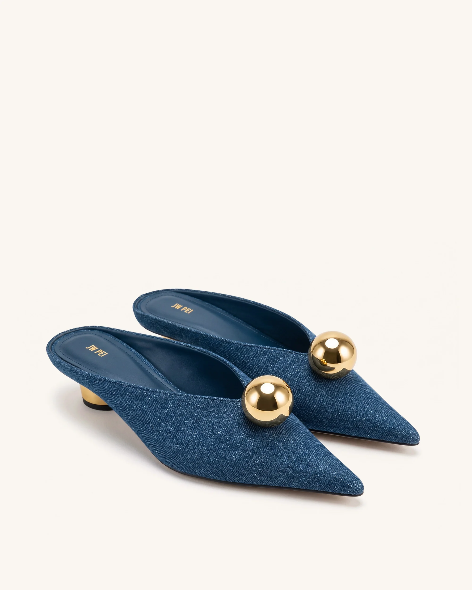 Helena Gold Sphere Mules mit Spitze - Denimblau - Image 2