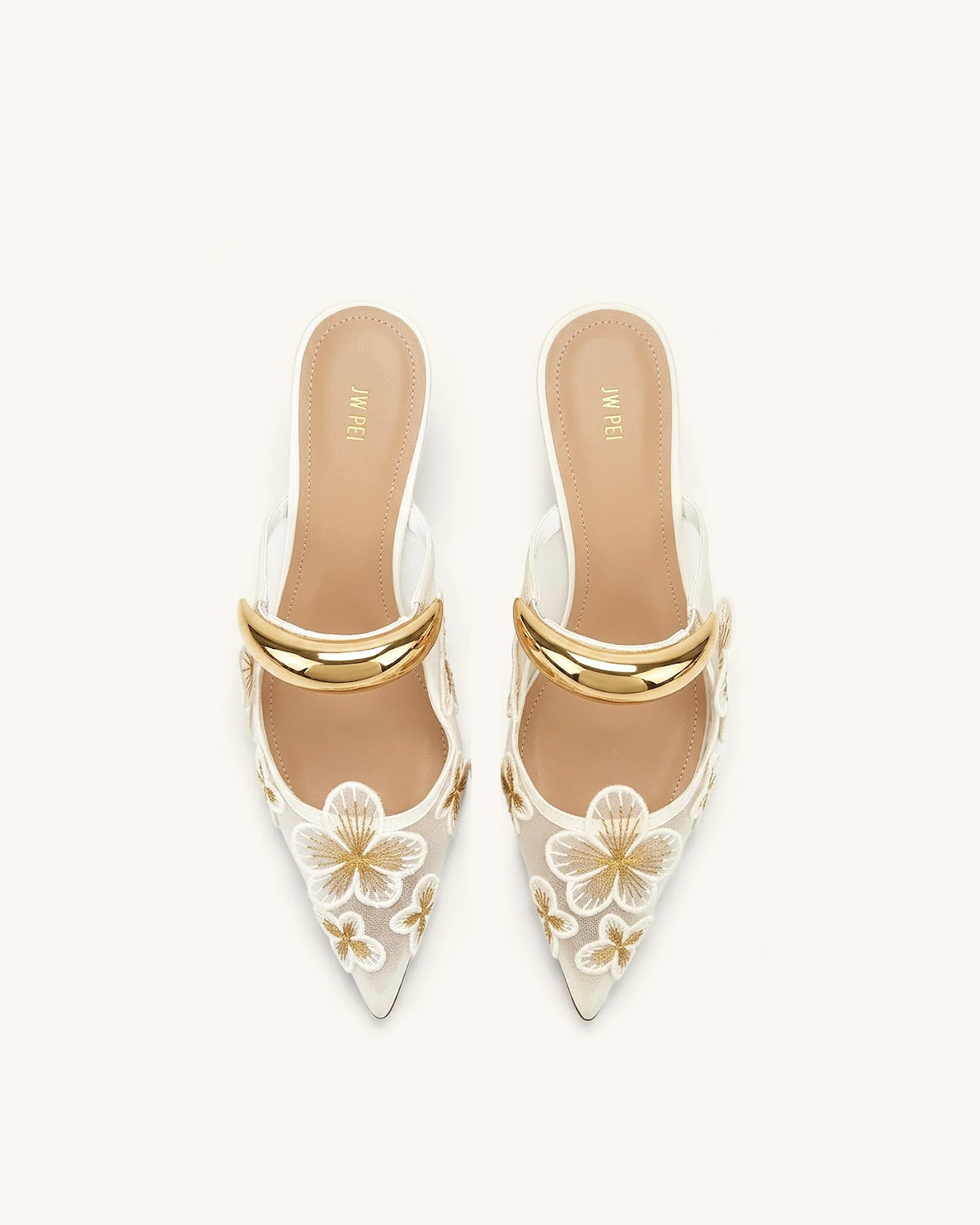 Helena Florale Mesh-Mules mit Durchbrüchen - Elfenbein - Image 3