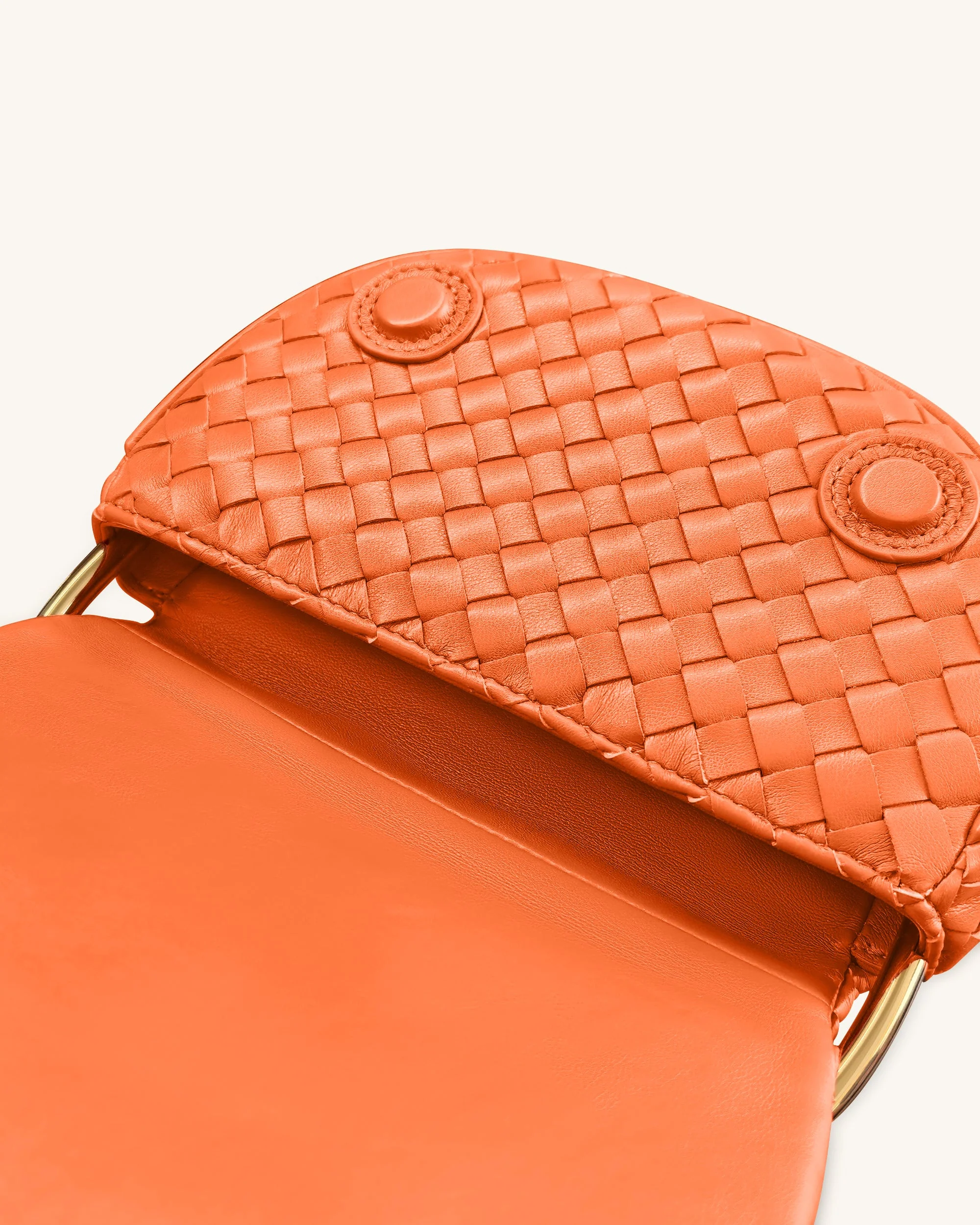 Ione Leopardförmiger Beschlag Griff Gewebte Henkeltasche - Orange - Image 4