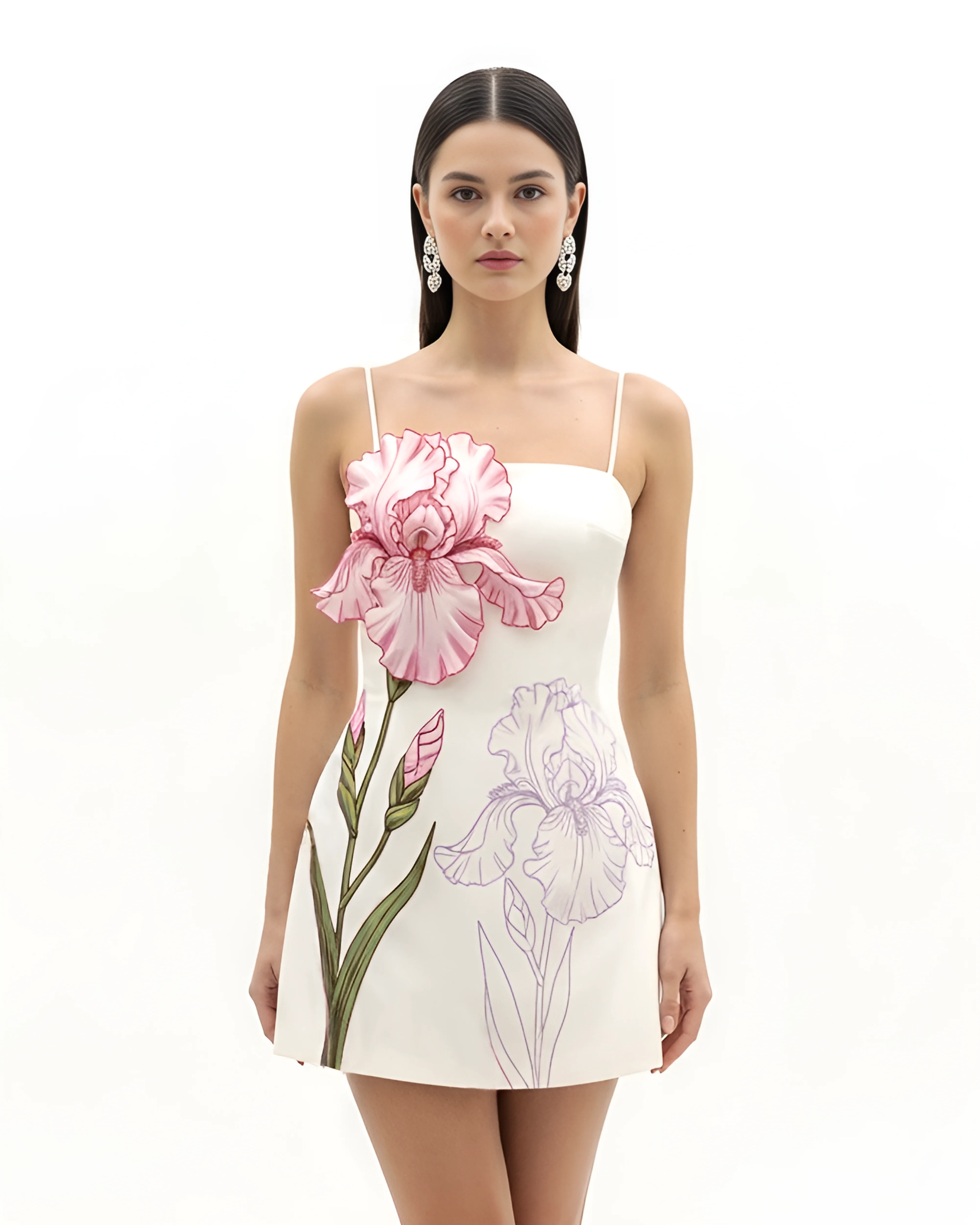 Iris-Applikations-Minikleid – Weiß