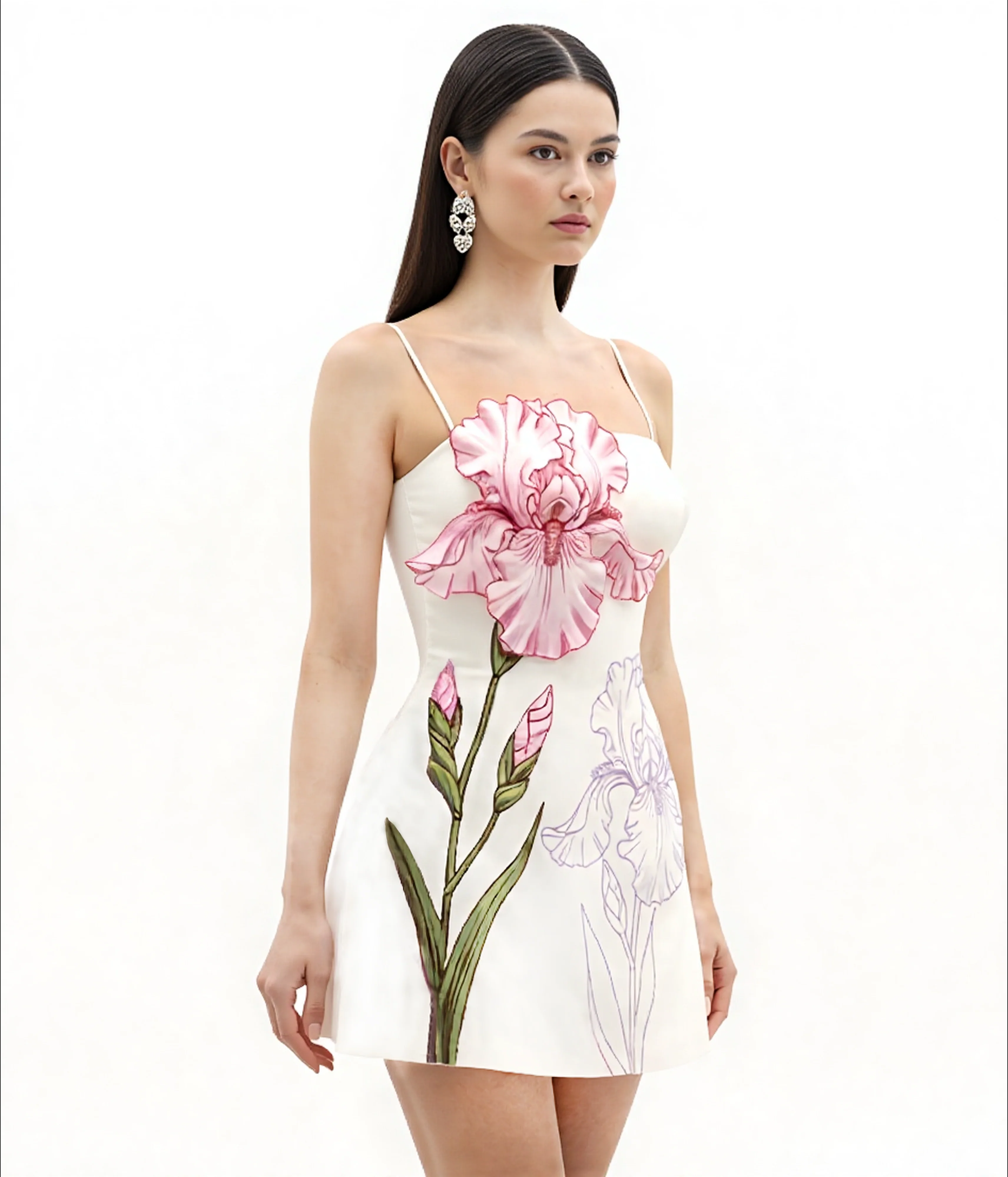 Iris-Applikations-Minikleid – Weiß - Image 2