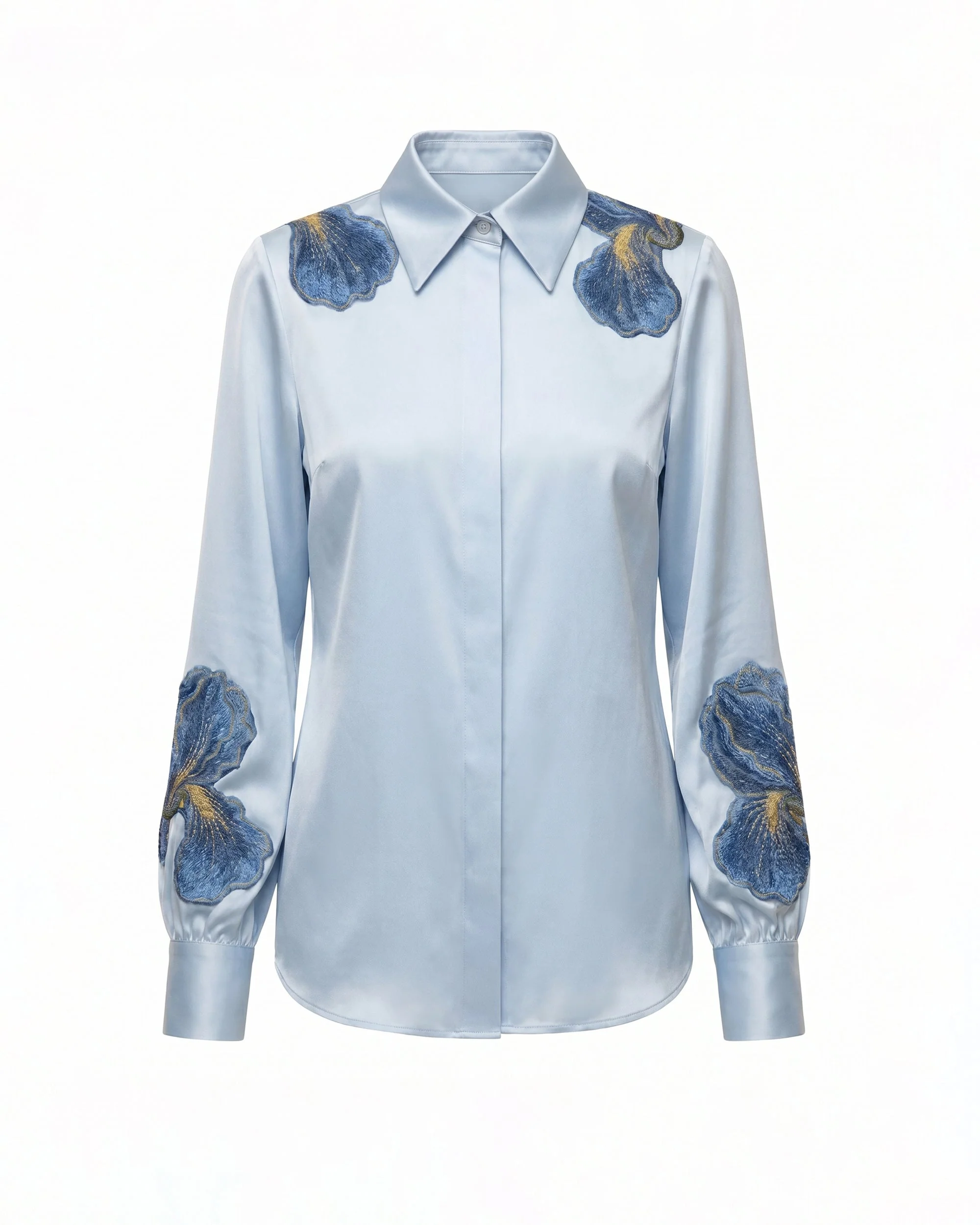 Iris Bestickte Hemdbluse mit Kragen und langen Ärmeln - Hellblau - Image 3