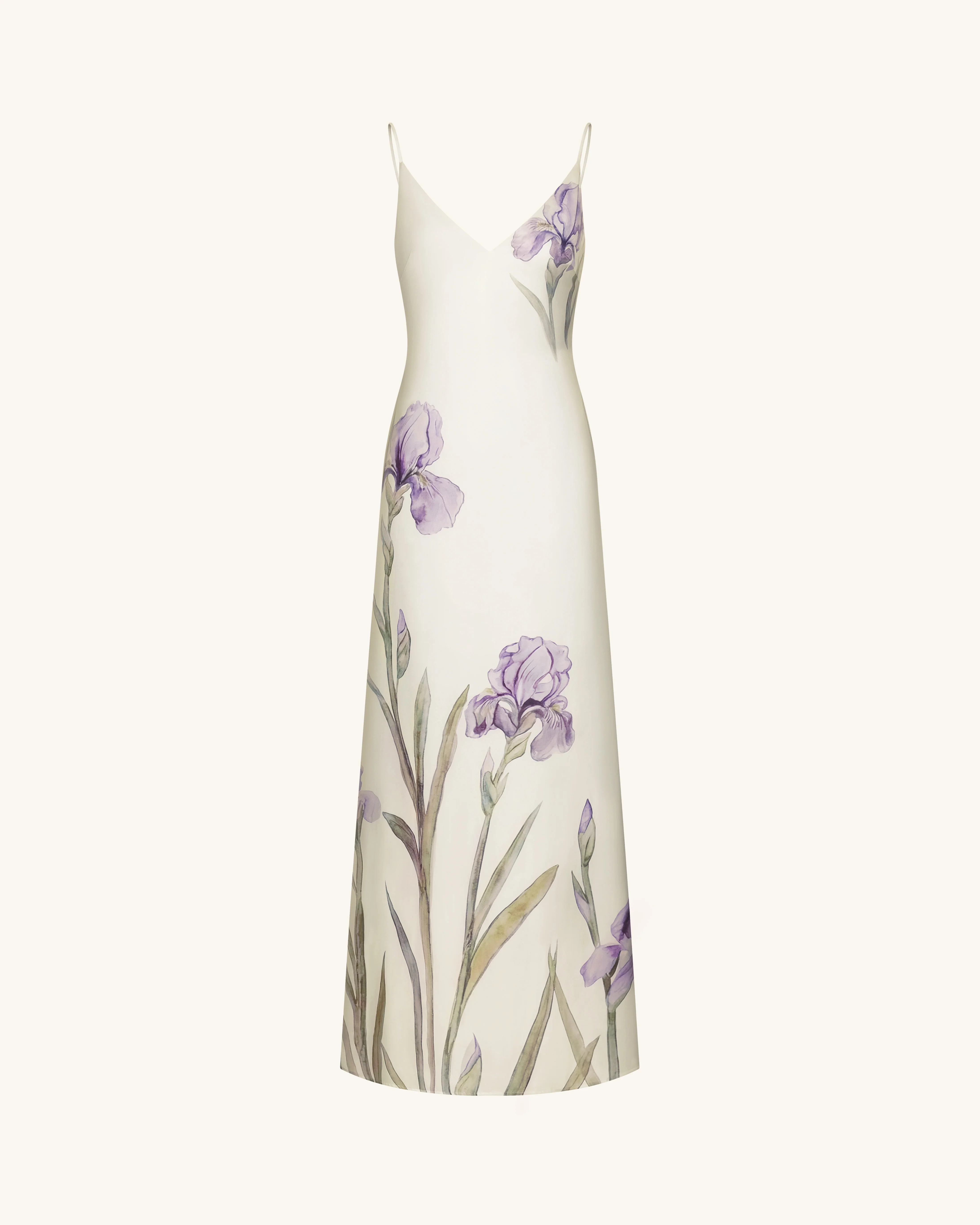 Satin-Slip-Kleid mit Iris-Motiv - Weiß - Image 3