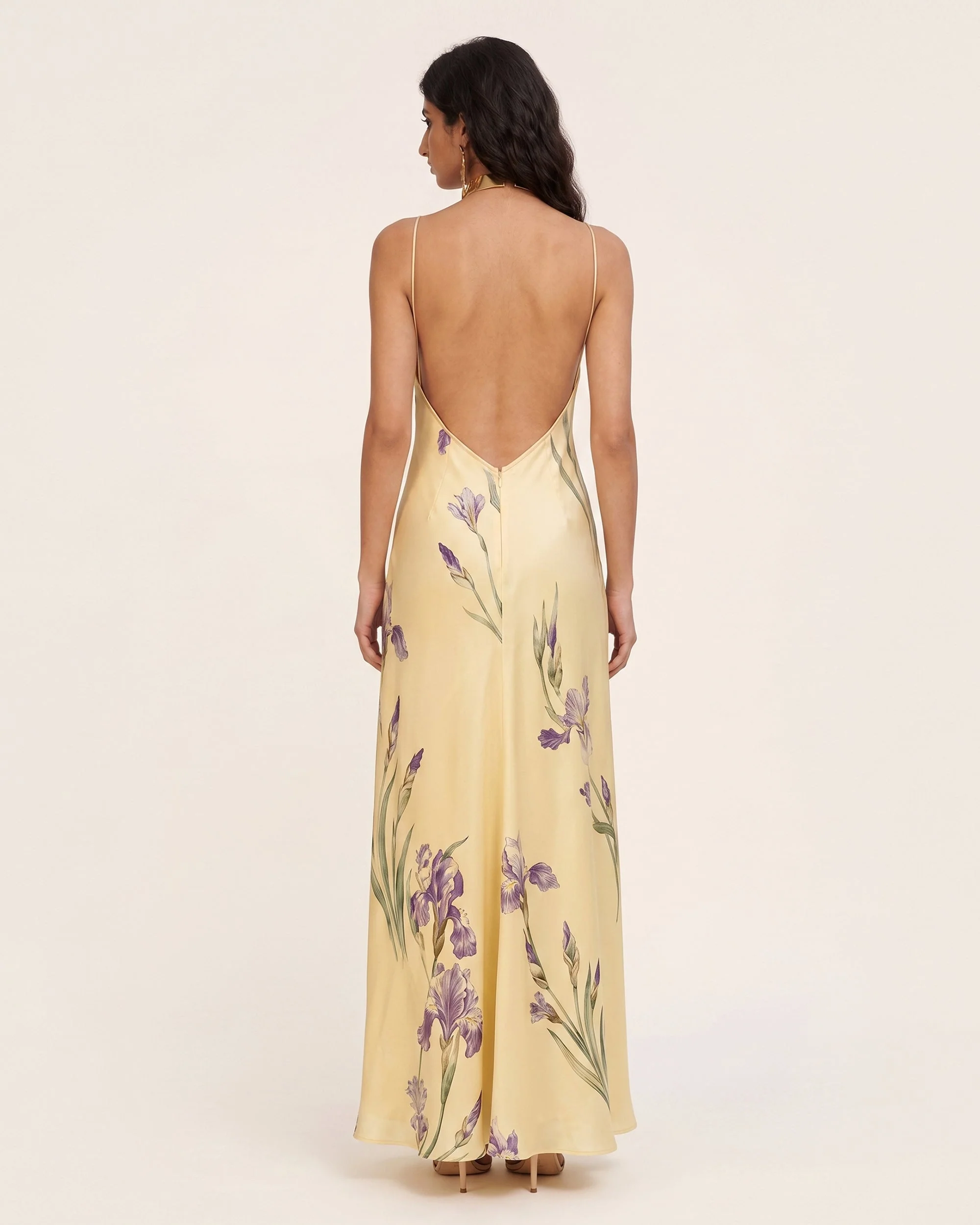 Iris Rückenfreies Maxikleid mit Überkreuz-Neckholder und Print - Gelb - Image 2