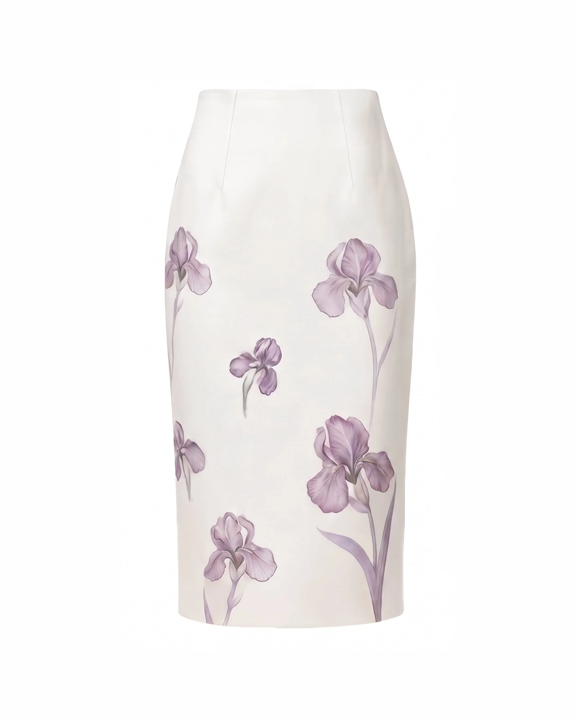 Bleistiftrock in Midilänge mit Iris-Print und hoher Taille - Weiß/Lila - Image 2