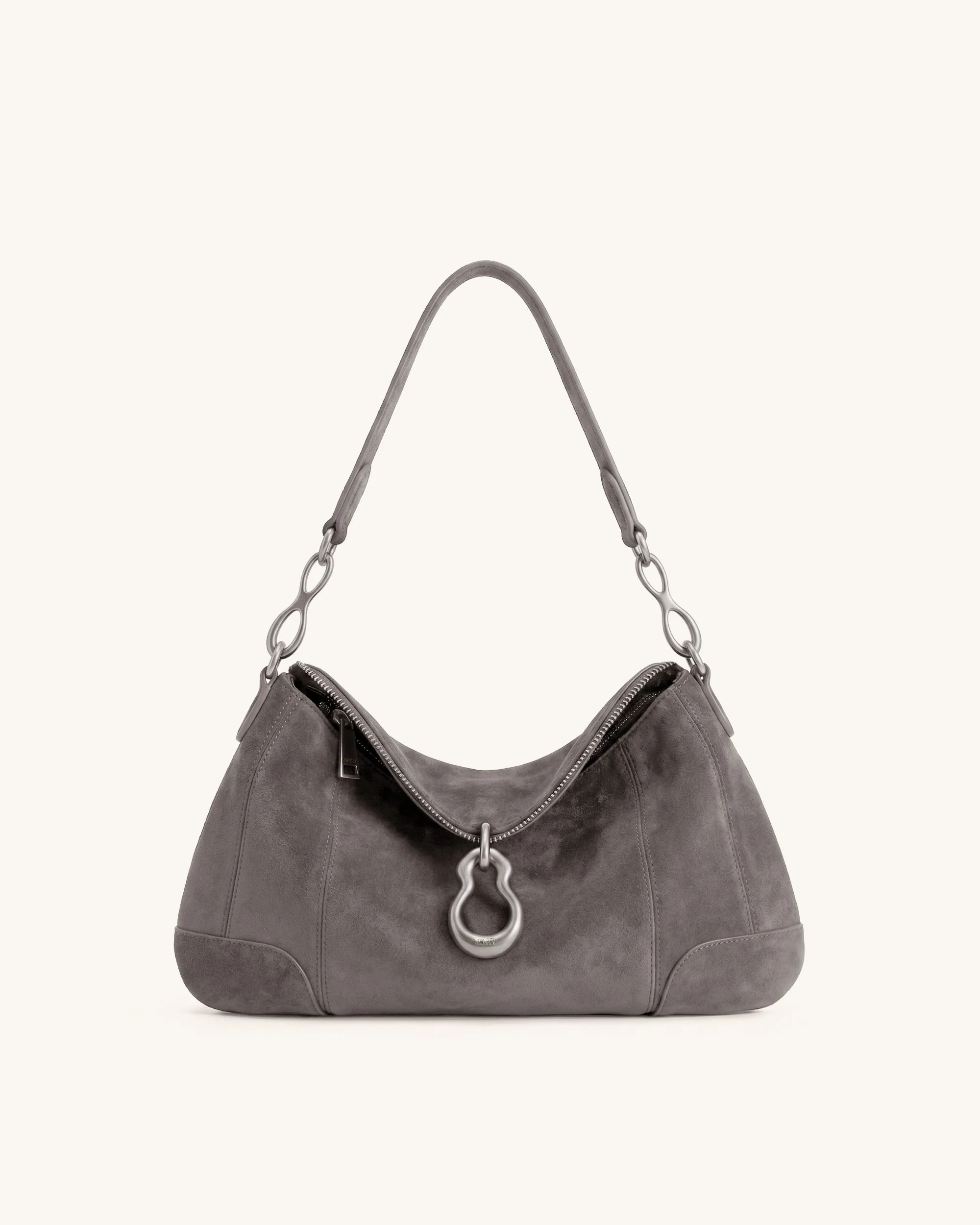 Jayla Schultertasche aus Wildlederimitat mit Metallanhänger-Verzierung - Dunkelgrau