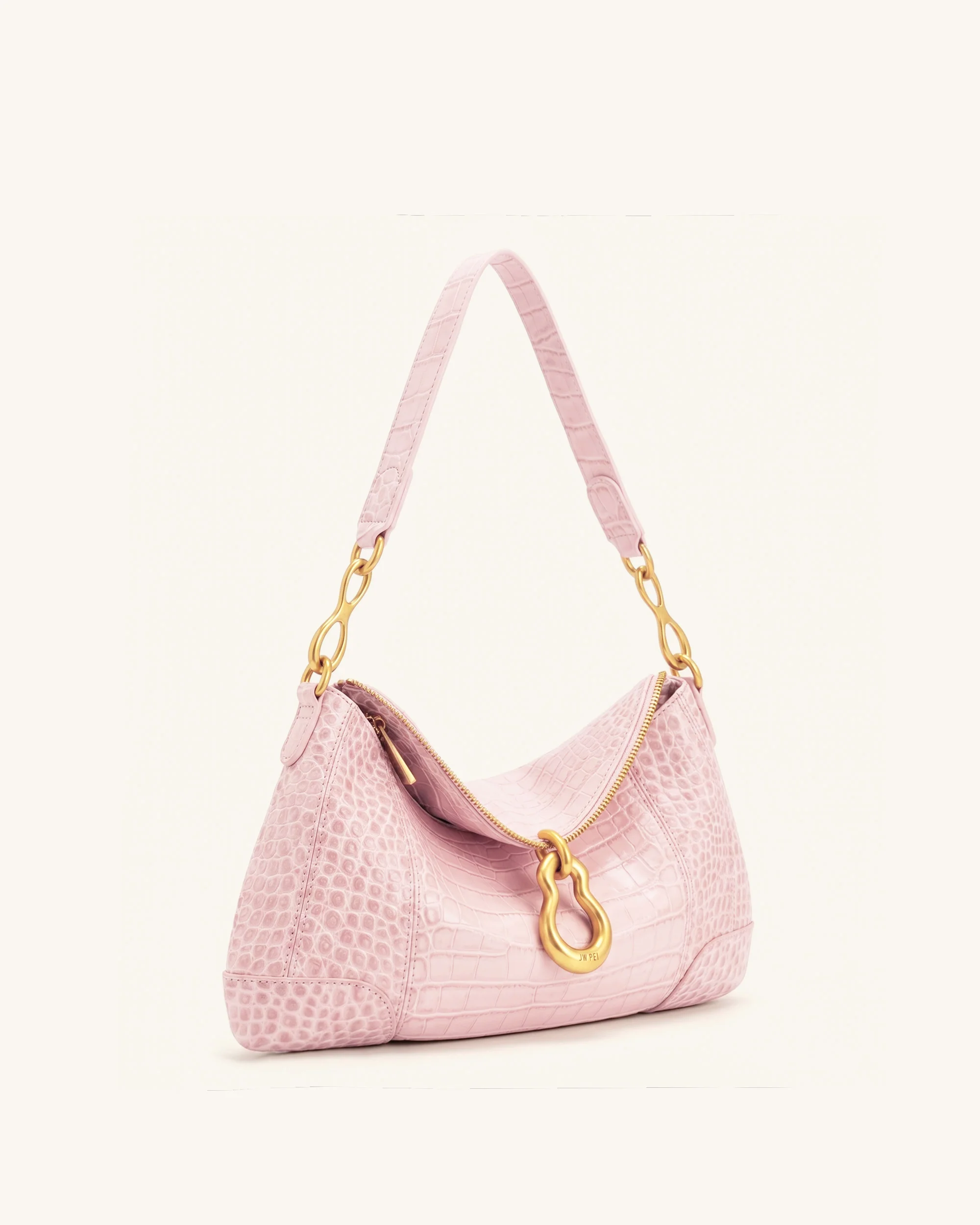 Jayla Schultertasche mit Metallanhänger-Verzierung - Pinke Krokoprägung - Image 2