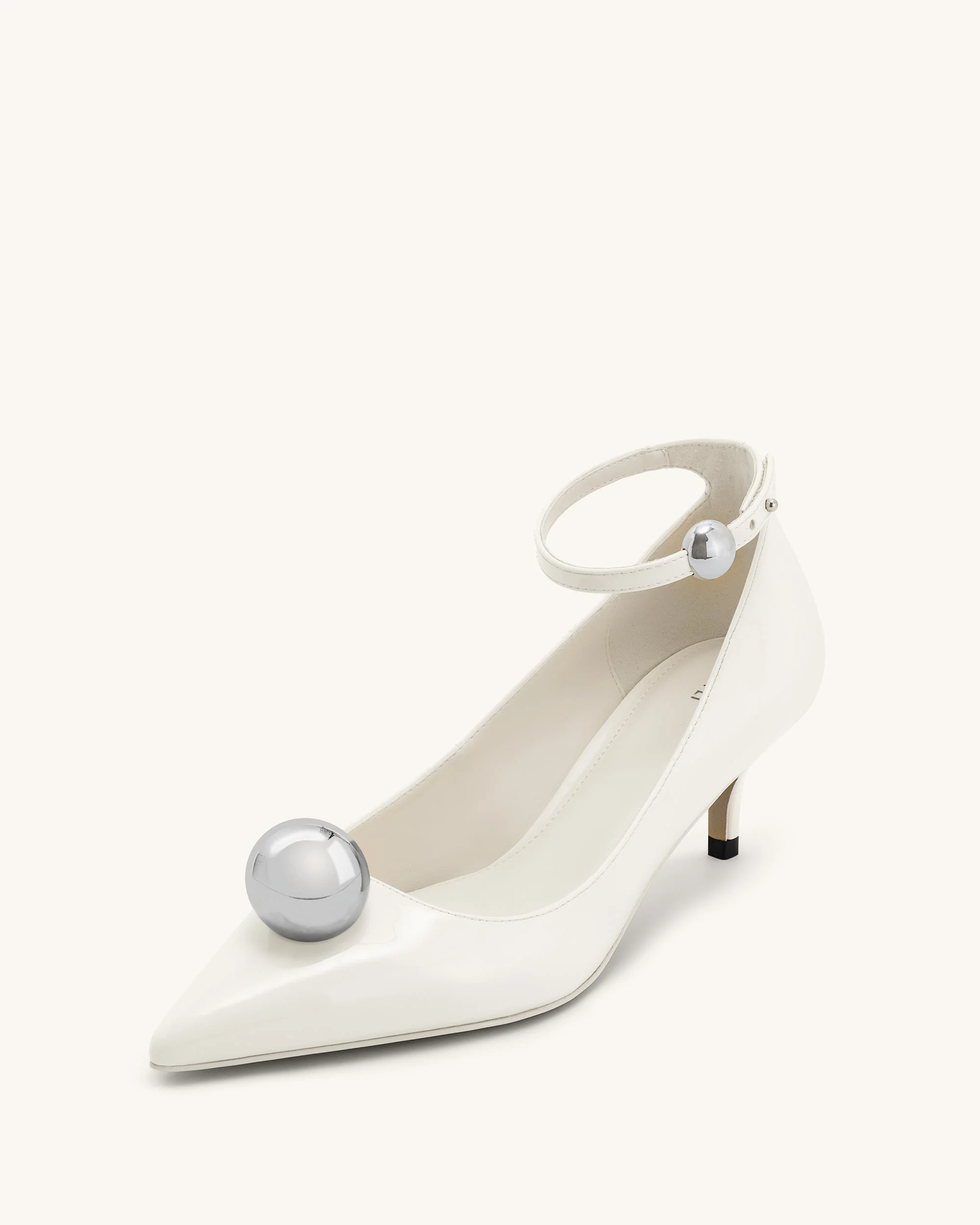 Jewel Buckle Kitten Heels Pumps - Weiß - Image 5