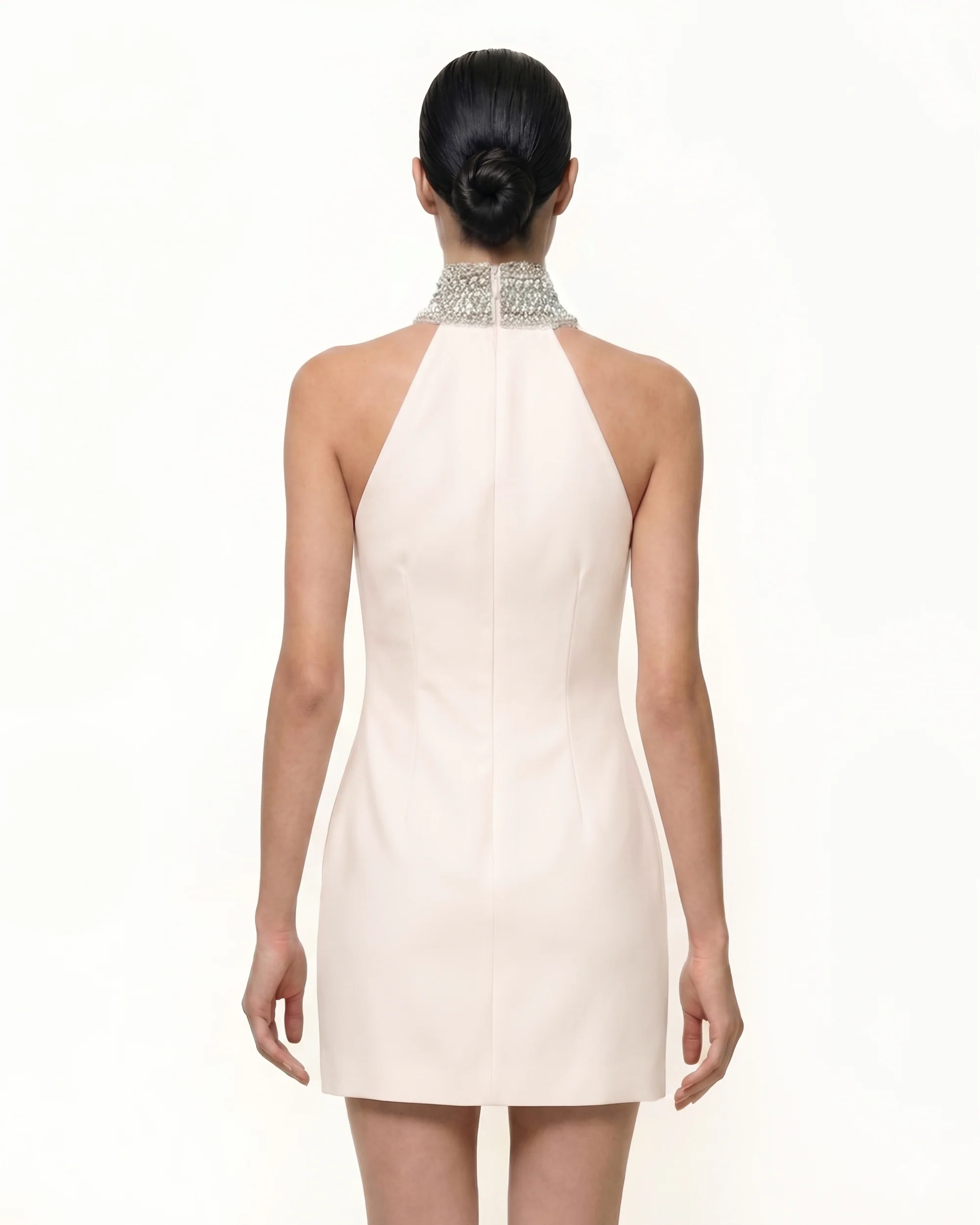 Halterkleid mit Juwelenbesatz und Iris-Motiv - Elfenbein/Rosa - Image 2