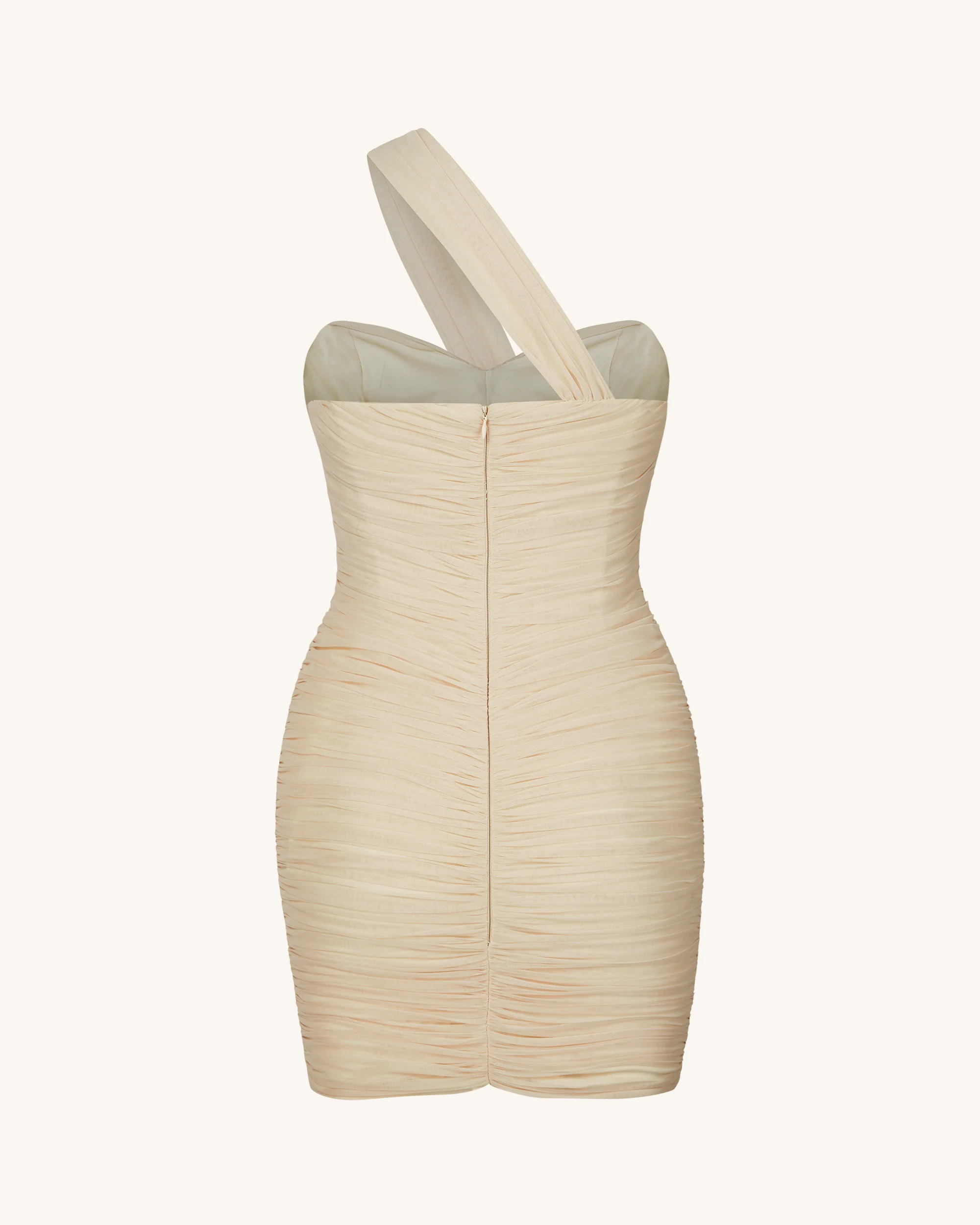 Josephine Ein-Schulter Rüschendes Minikleid - Nude - Image 5