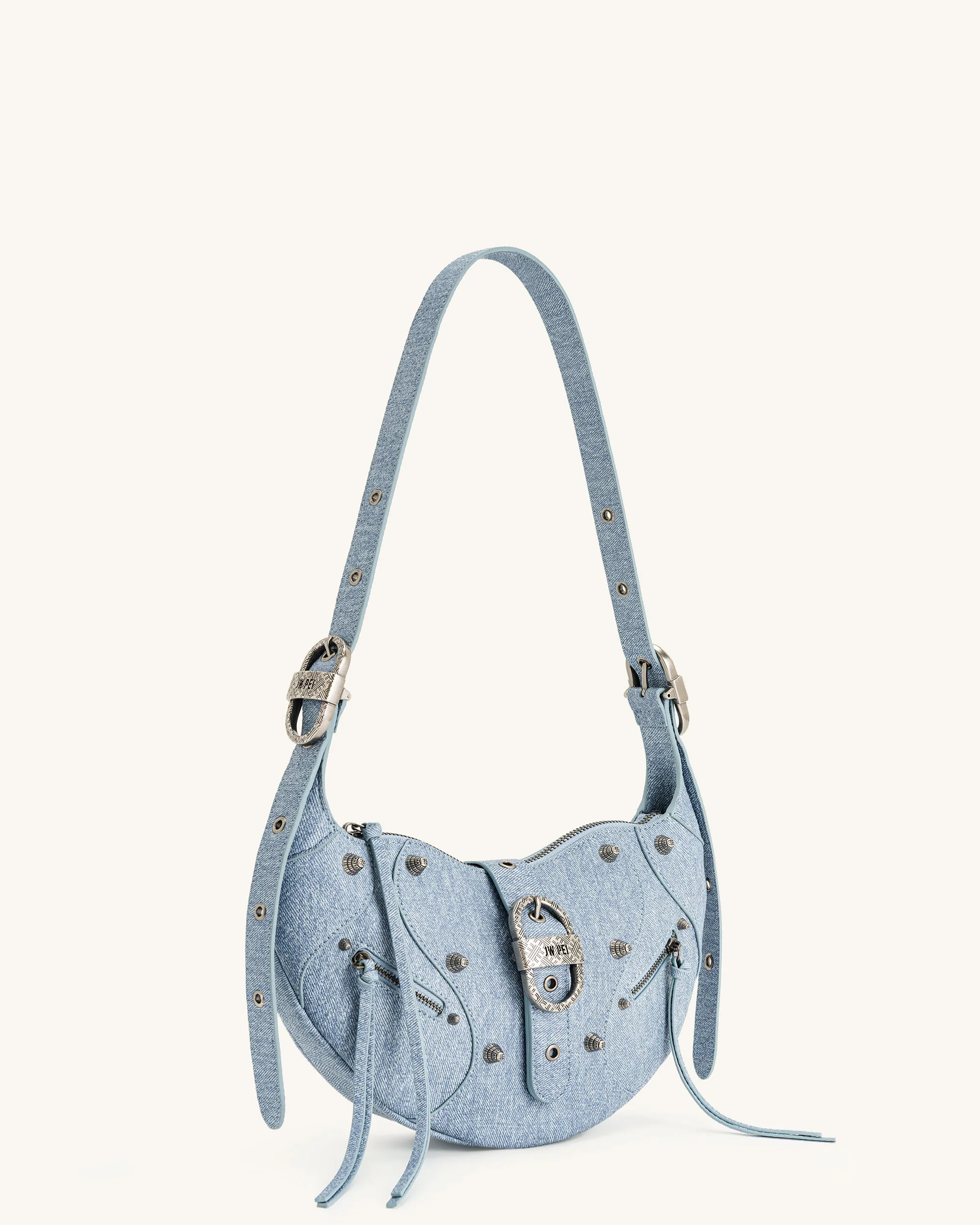 Damen Tessa Denim geprägte Schultertasche - Blau - Image 3