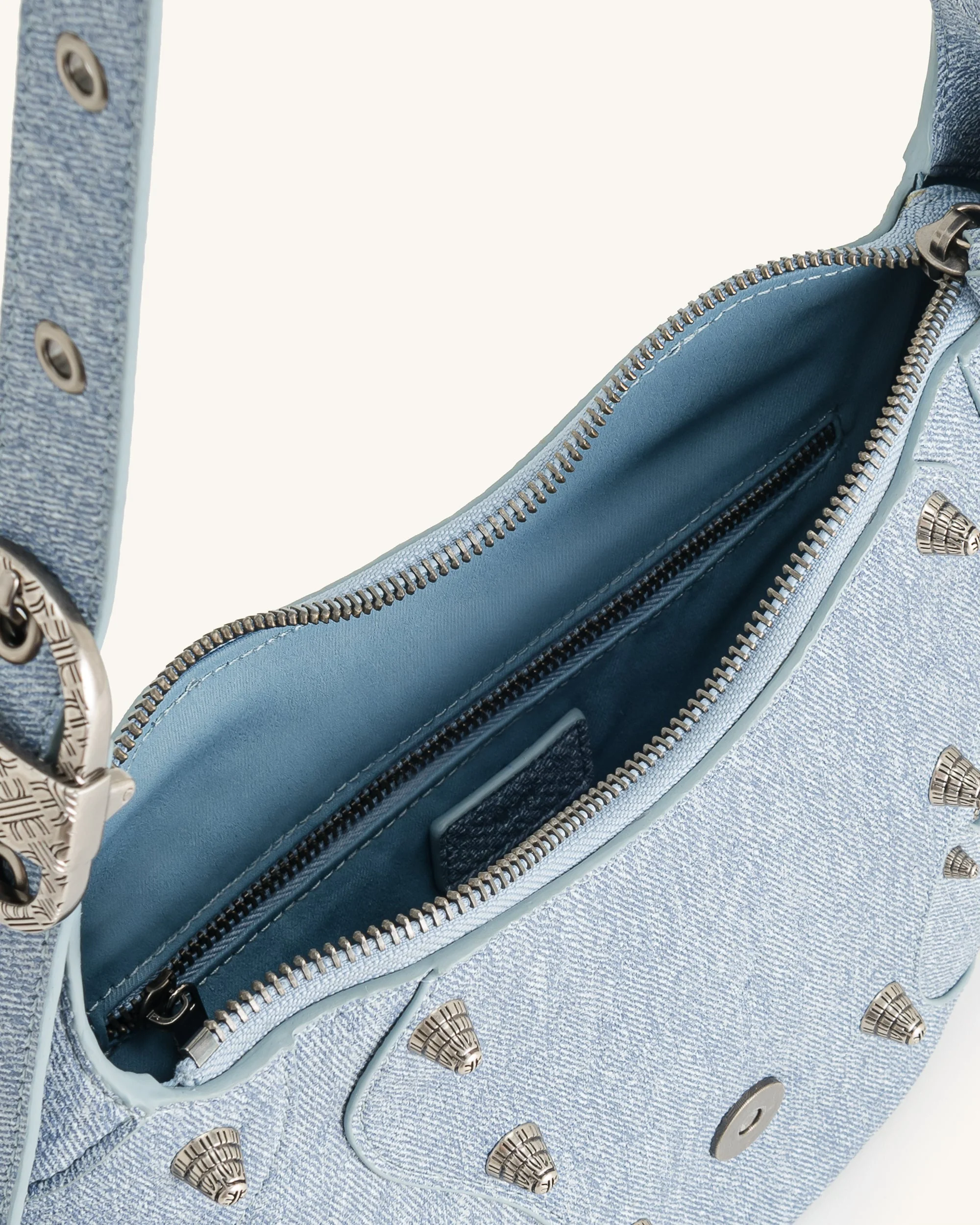 Damen Tessa Denim geprägte Schultertasche - Blau - Image 5