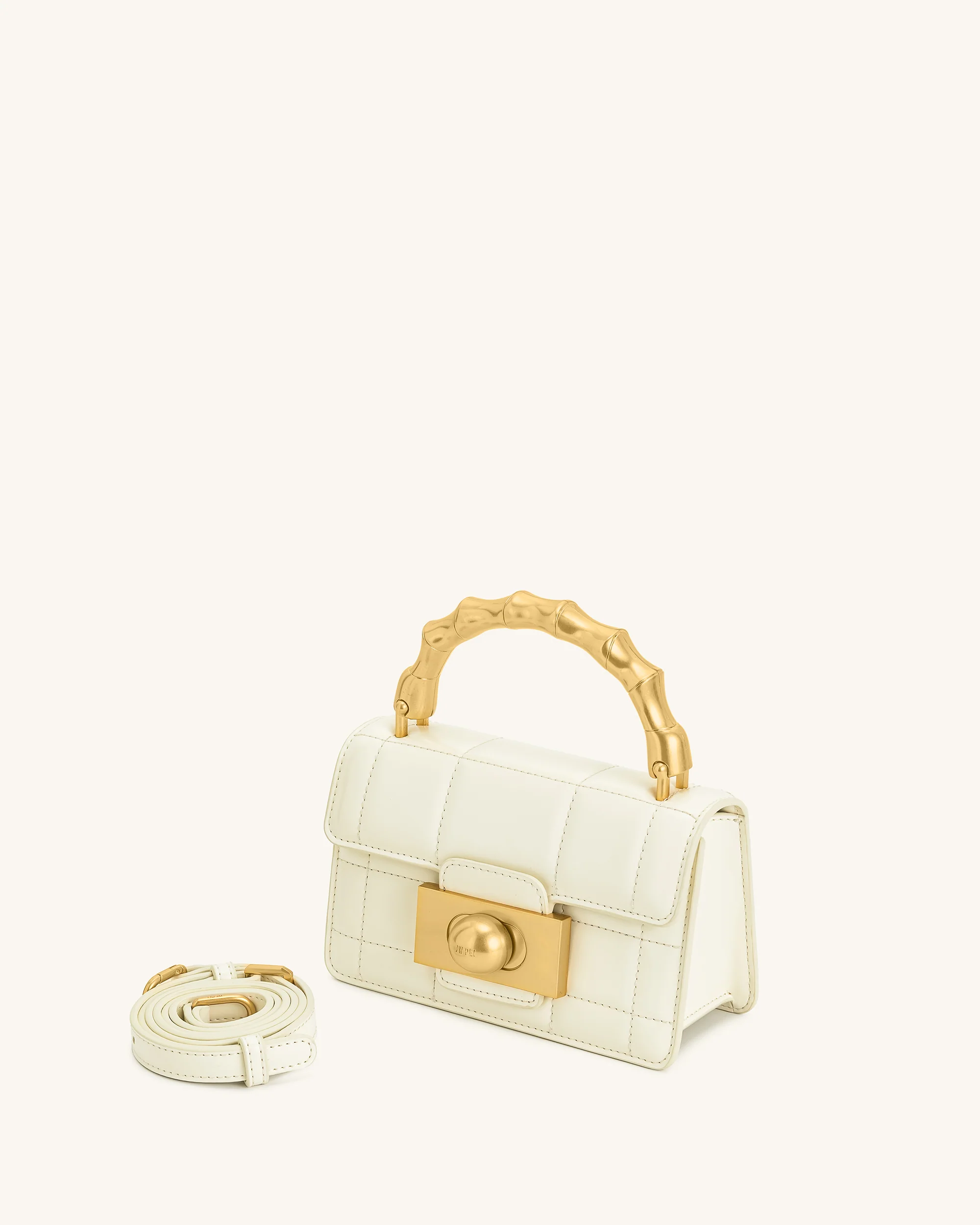 Kaia Handtasche mit Metallgriff und Bambusoptik – Weiß - Image 2