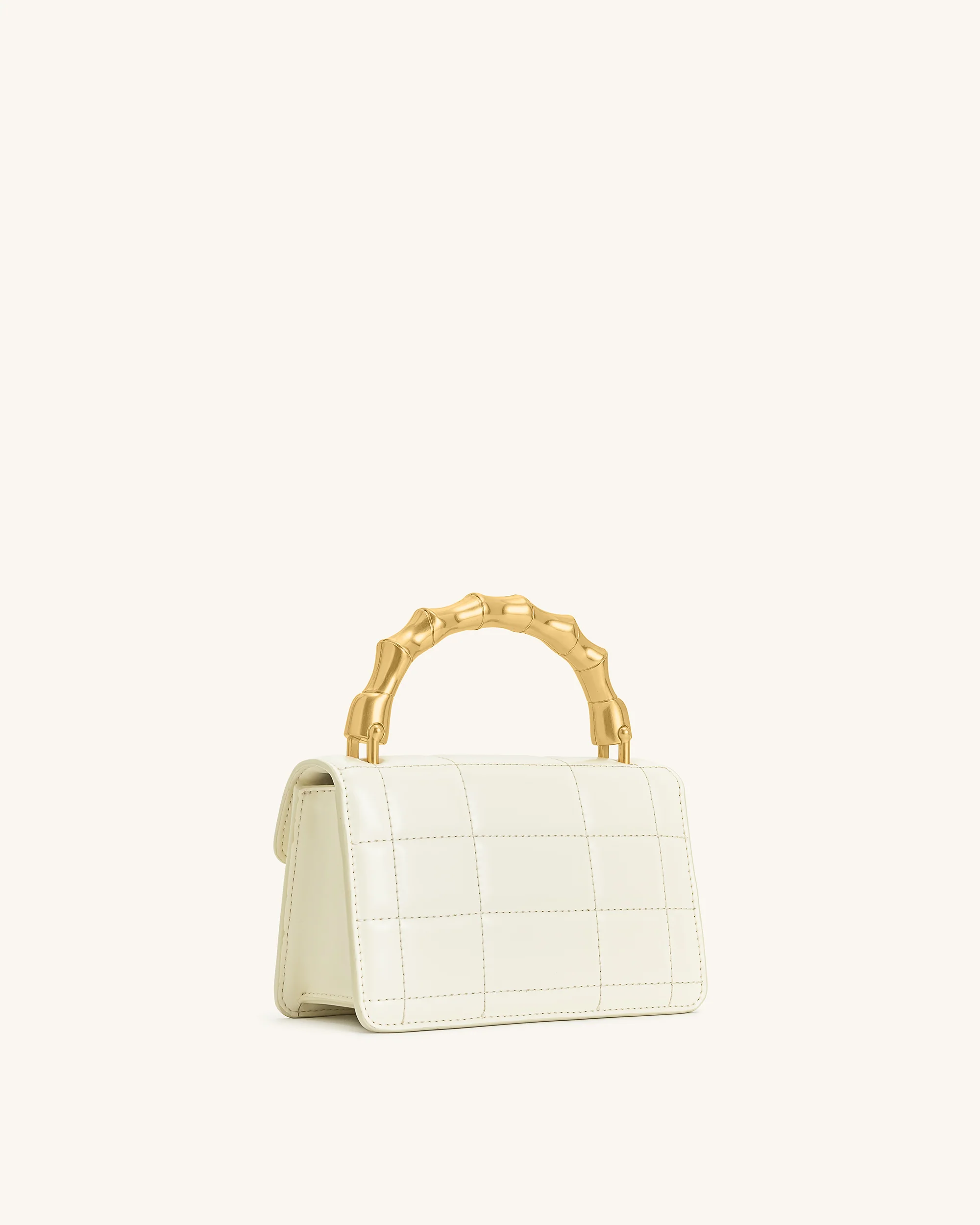 Kaia Handtasche mit Metallgriff und Bambusoptik – Weiß - Image 3