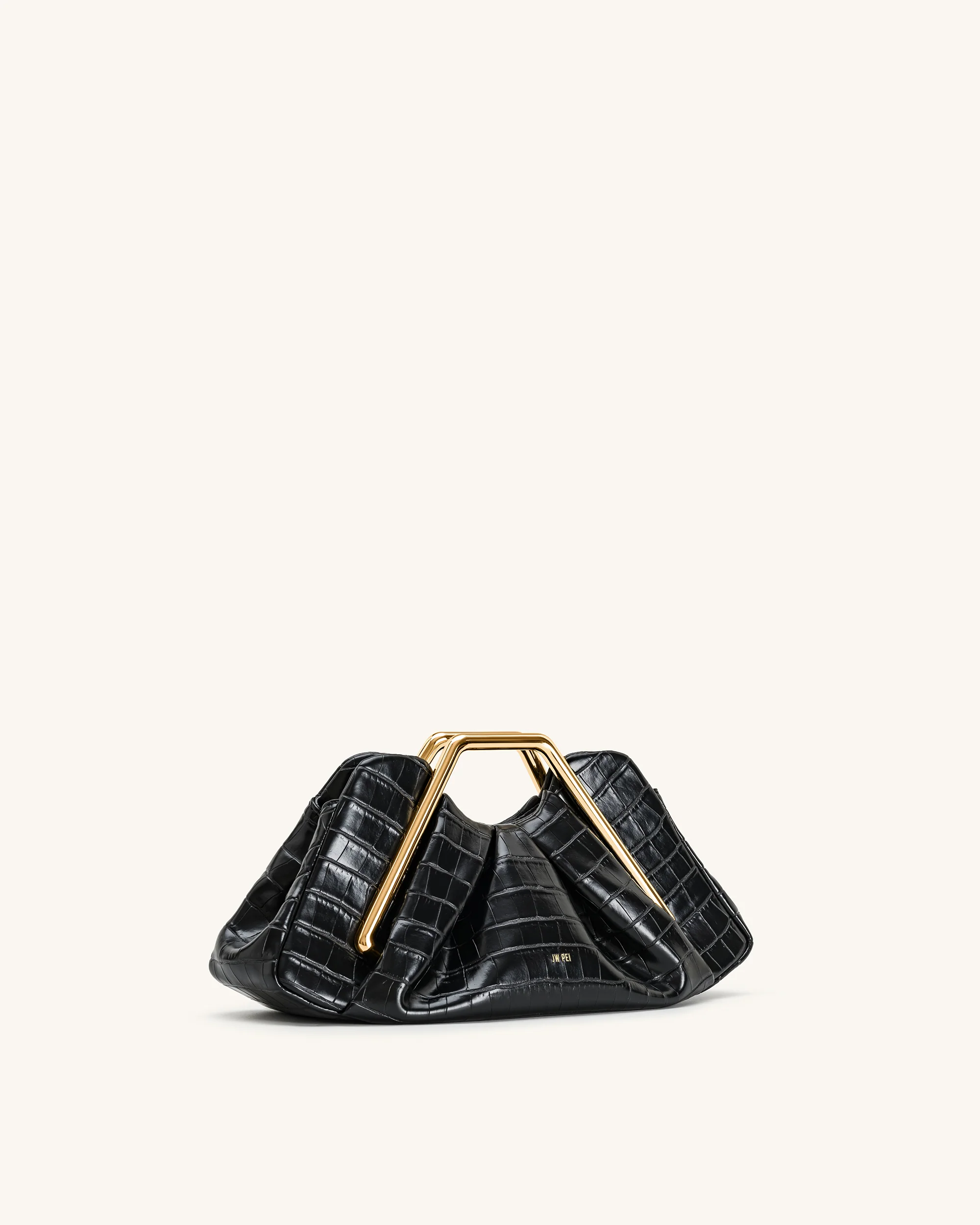 Lila Kunst-Kroko-Effekt Metallrahmen Clutch - Schwarz - Image 2