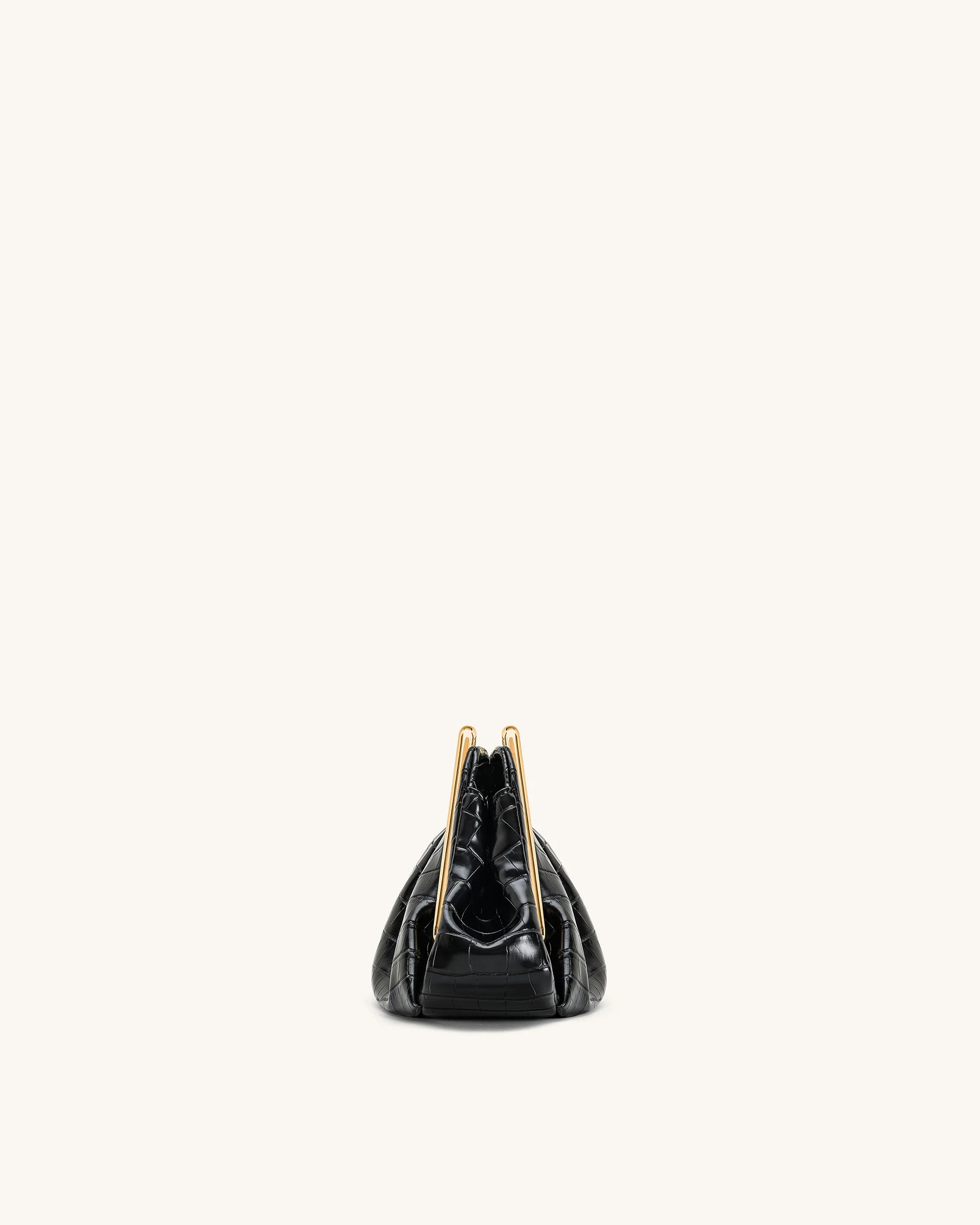 Lila Kunst-Kroko-Effekt Metallrahmen Clutch - Schwarz - Image 3