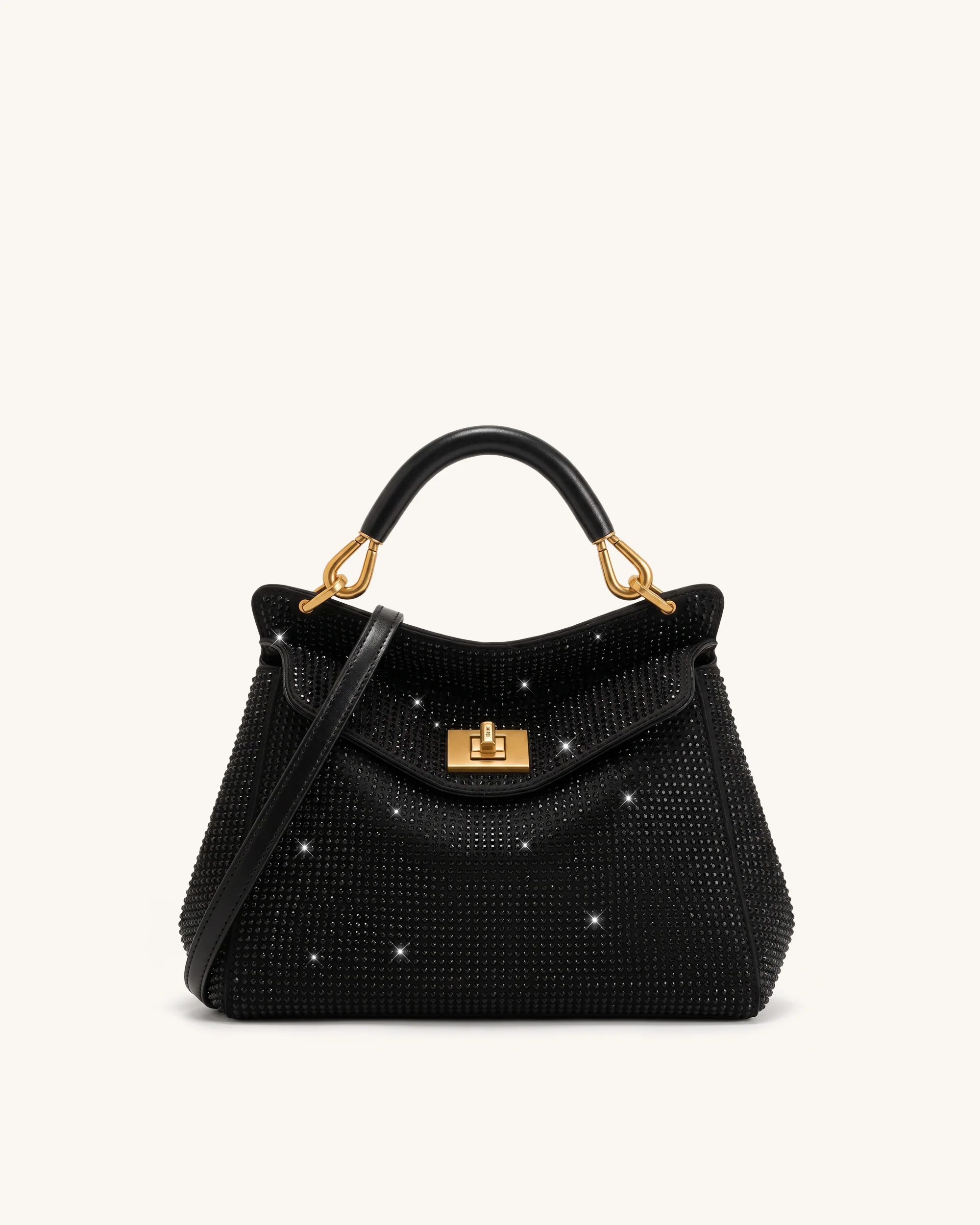 Lucia Klassische Henkeltasche mit künstlichen Kristallen - Schwarz