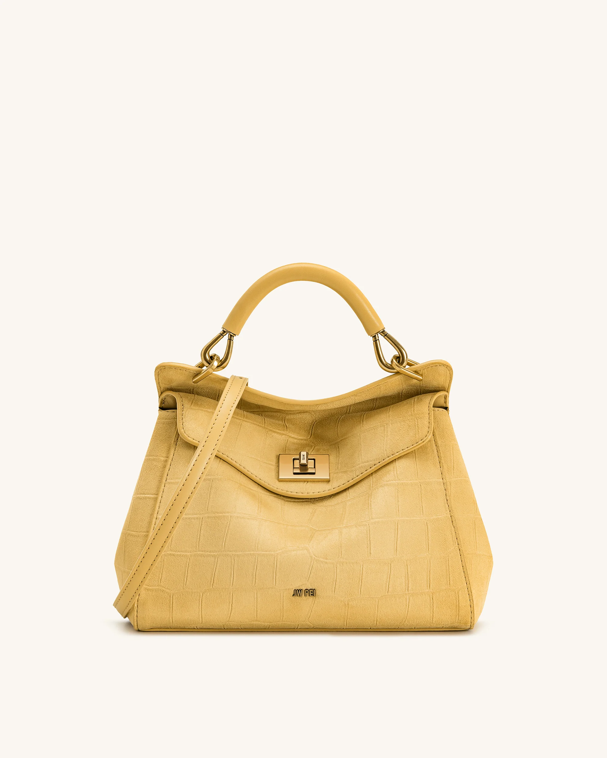 Lucia Klassische Handtasche aus Kunstwildleder mit Krokoprägung – Gelb