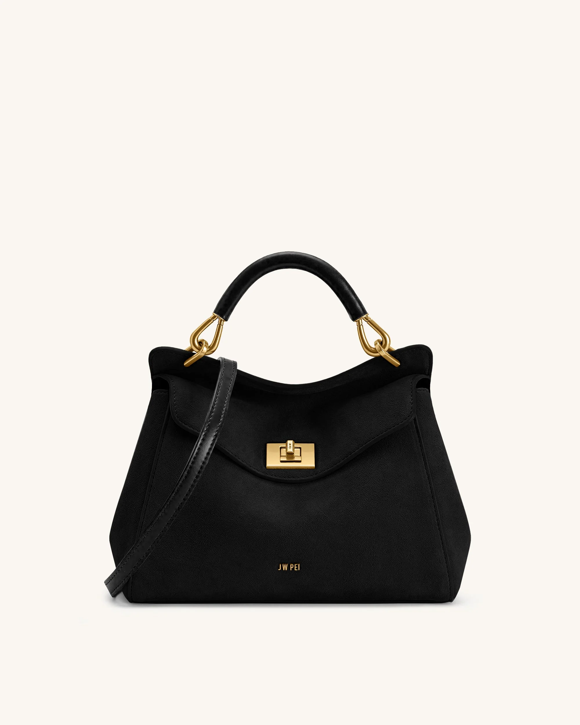 Lucia Klassische Kunstwildleder-Henkeltasche - Schwarz