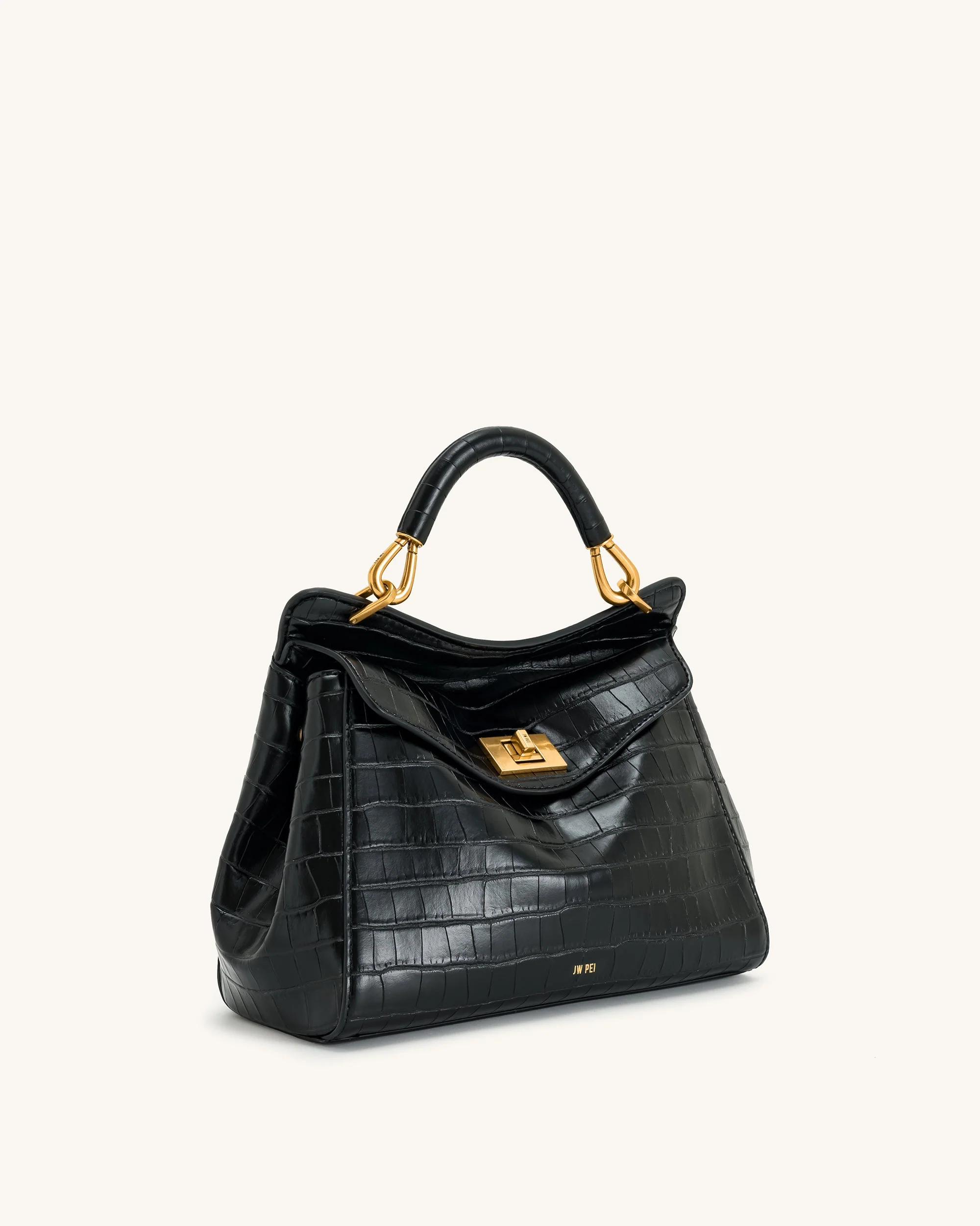Lucia Klassische Handtasche - Schwarzes Krokodil-Muster - Image 2
