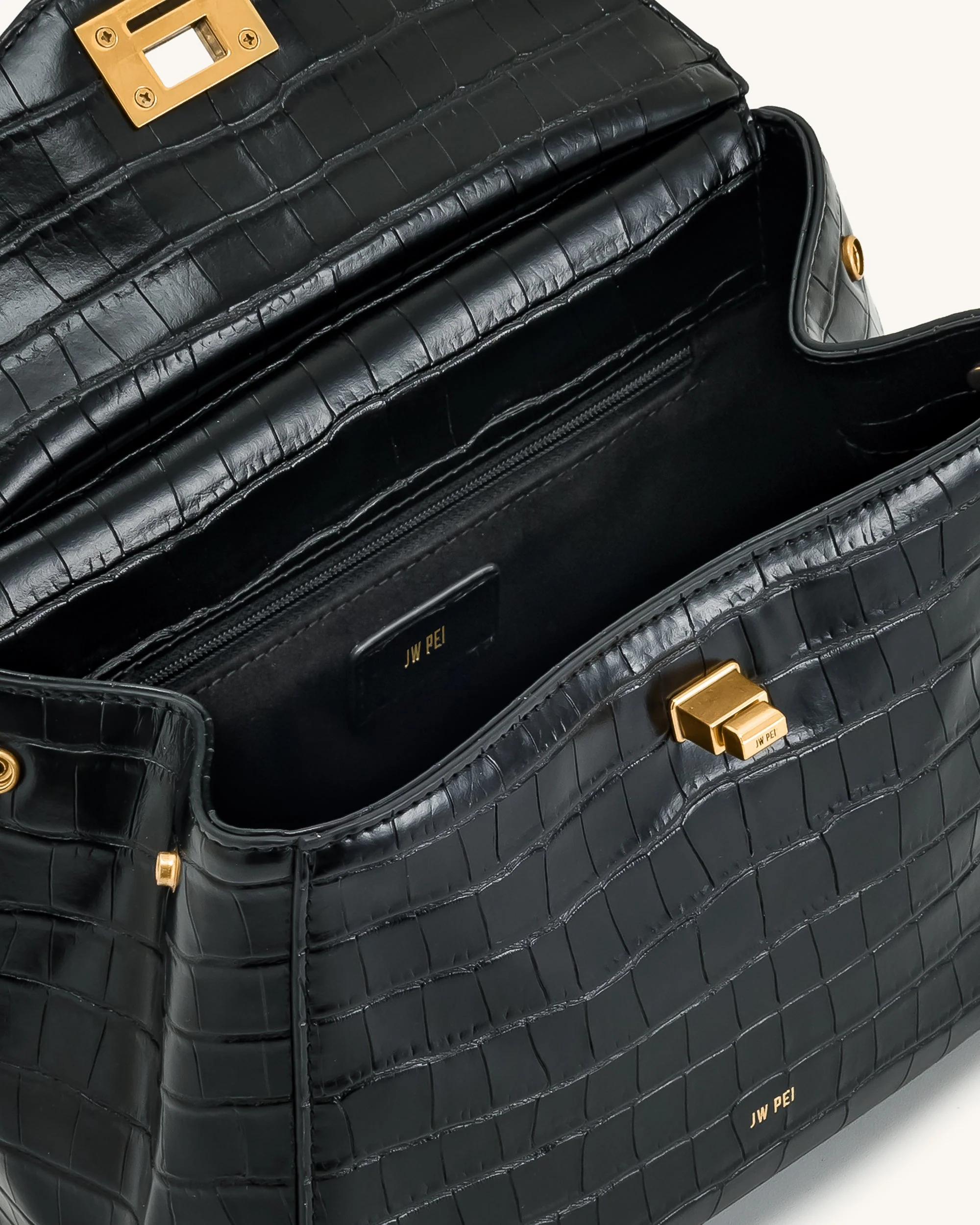 Lucia Klassische Handtasche - Schwarzes Krokodil-Muster - Image 4