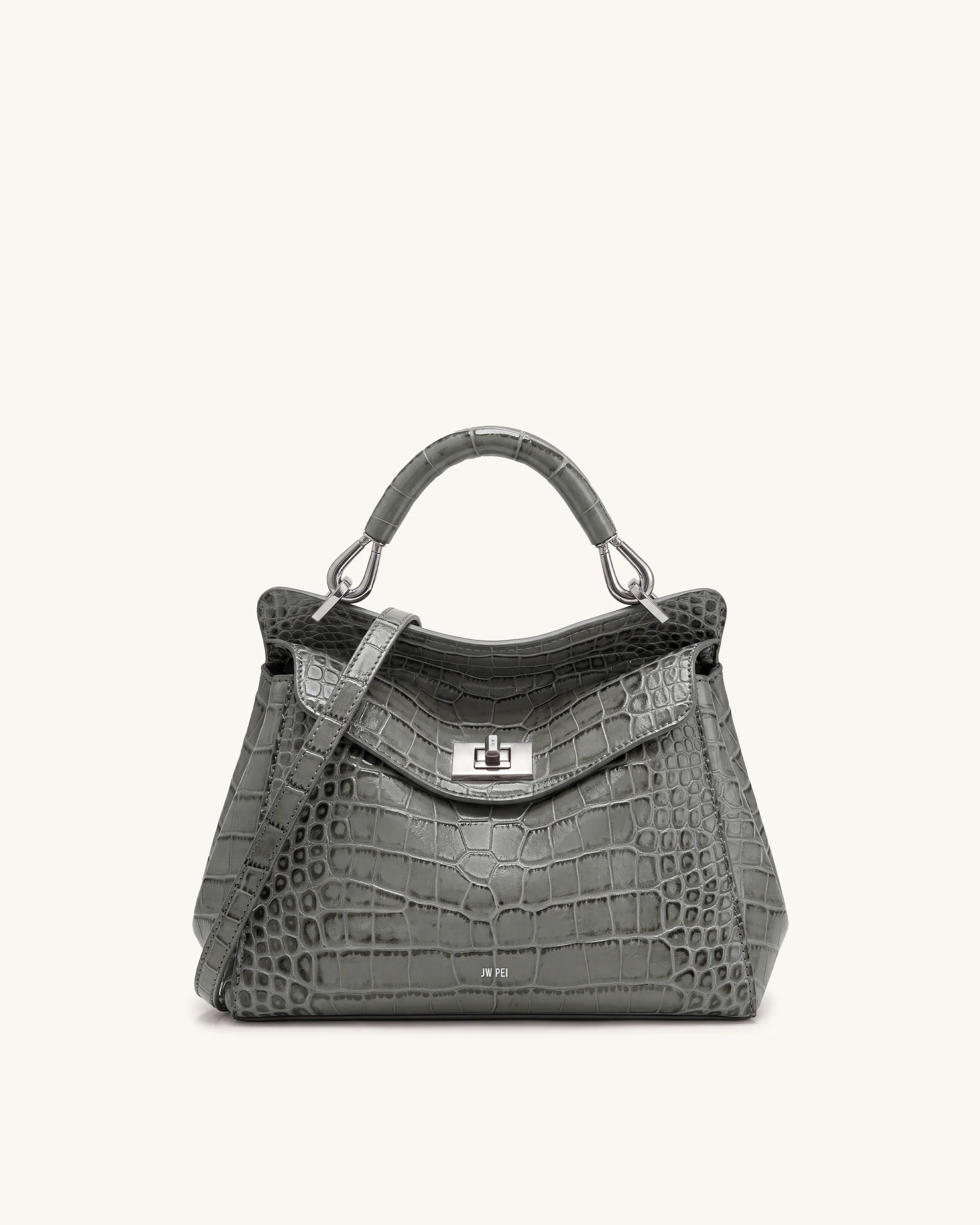 Lucia Klassische Henkeltasche - Grau-Krokoprägung