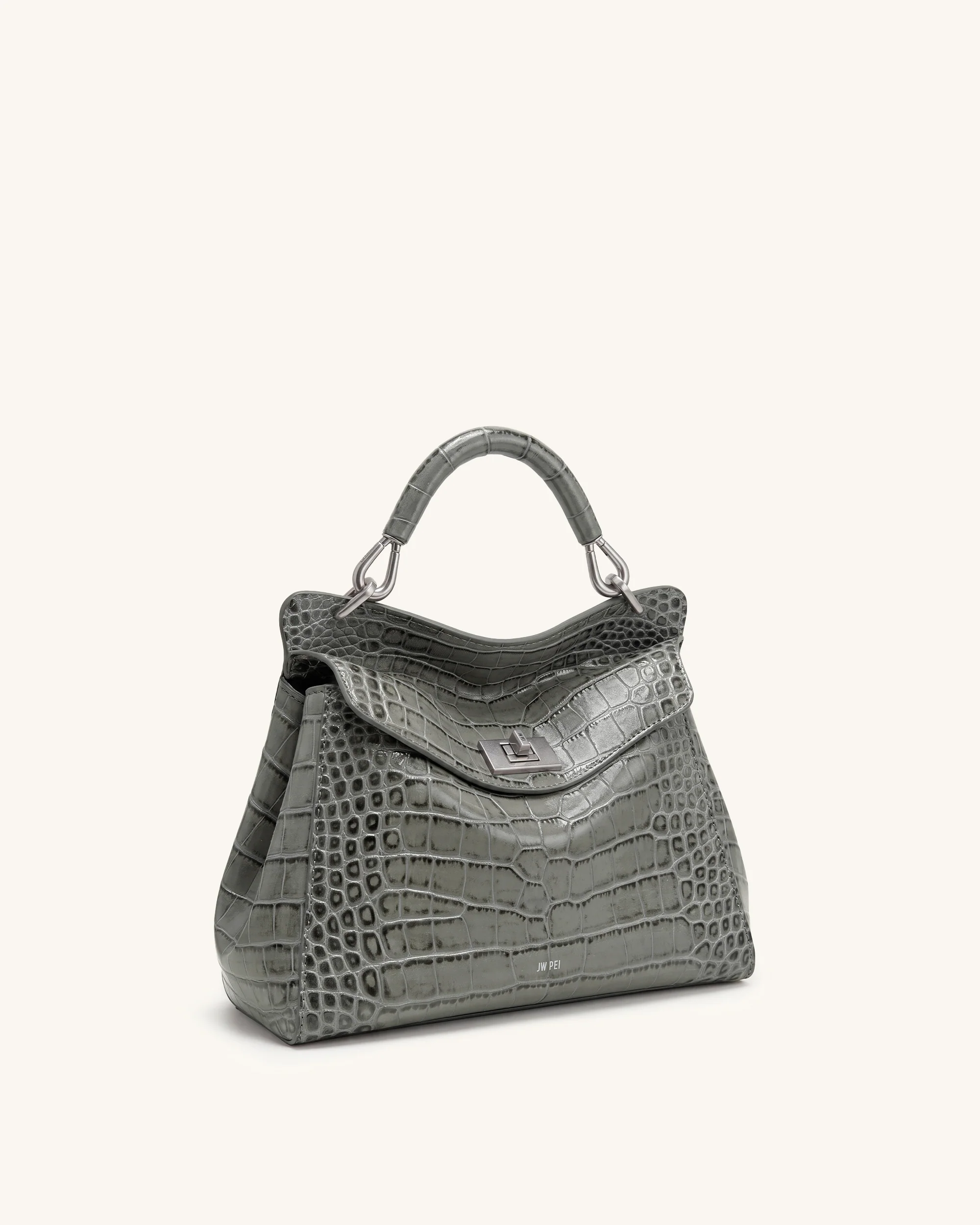 Lucia Klassische Henkeltasche - Grau-Krokoprägung - Image 2