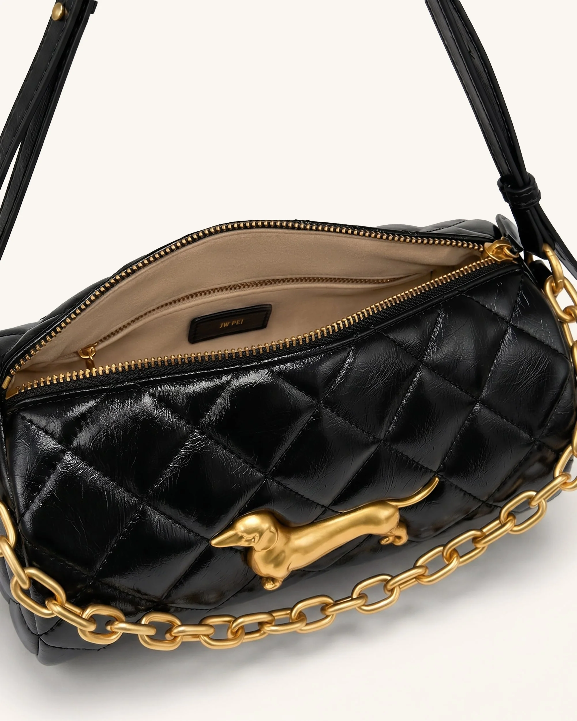 Lucienne Dachshund Gesteppte Schultertasche mit Kette - Schwarz - Image 4