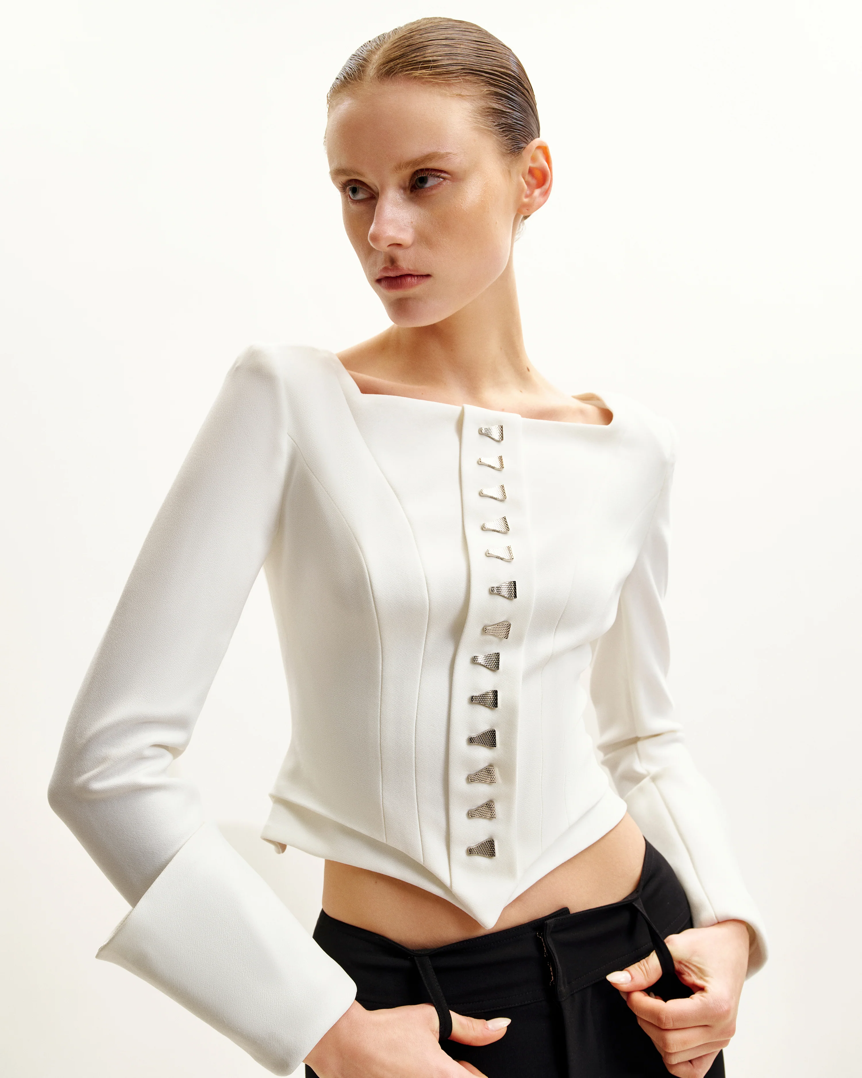 Lydia Korsett-inspirierter Blazer - Weiß - Image 3